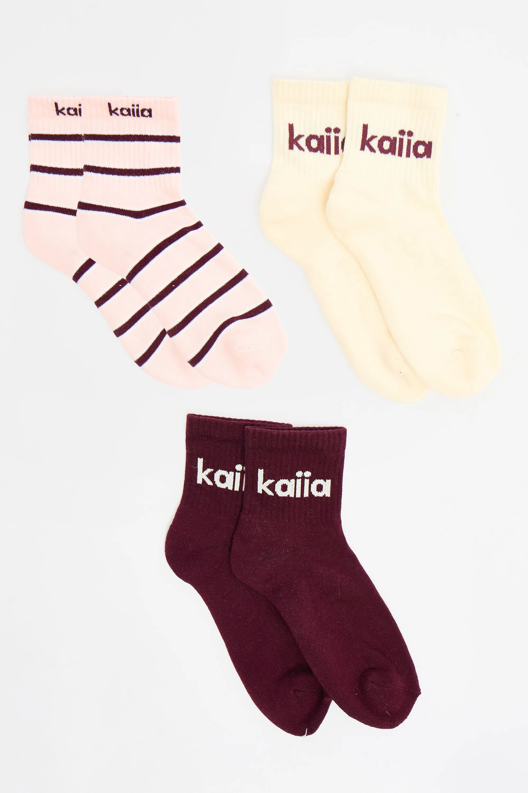Pack of Three Kaiia Stripe Socks Pink , Cream & Burgundy sold by Kaiia the label