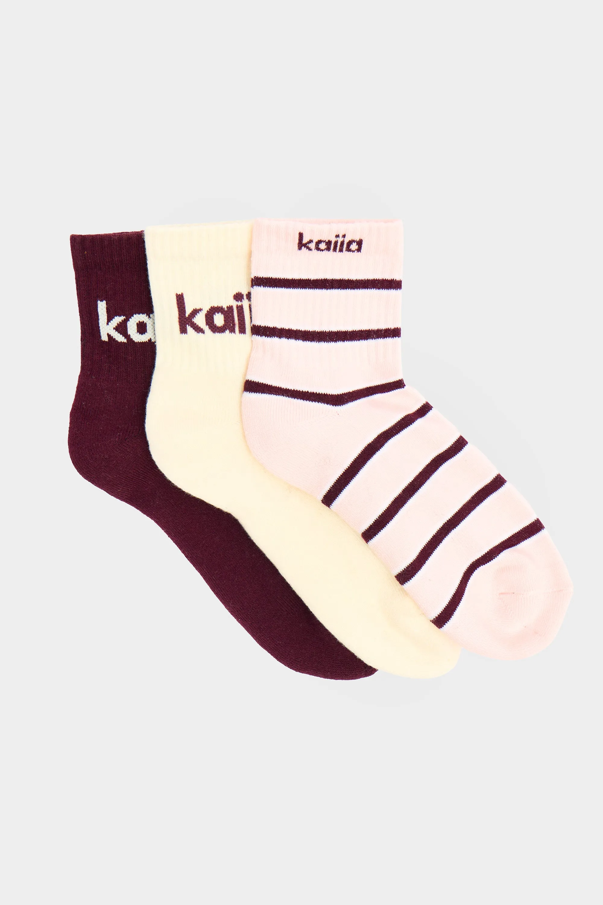 Pack of Three Kaiia Stripe Socks Pink , Cream & Burgundy sold by Kaiia the label product image thumbnail 2