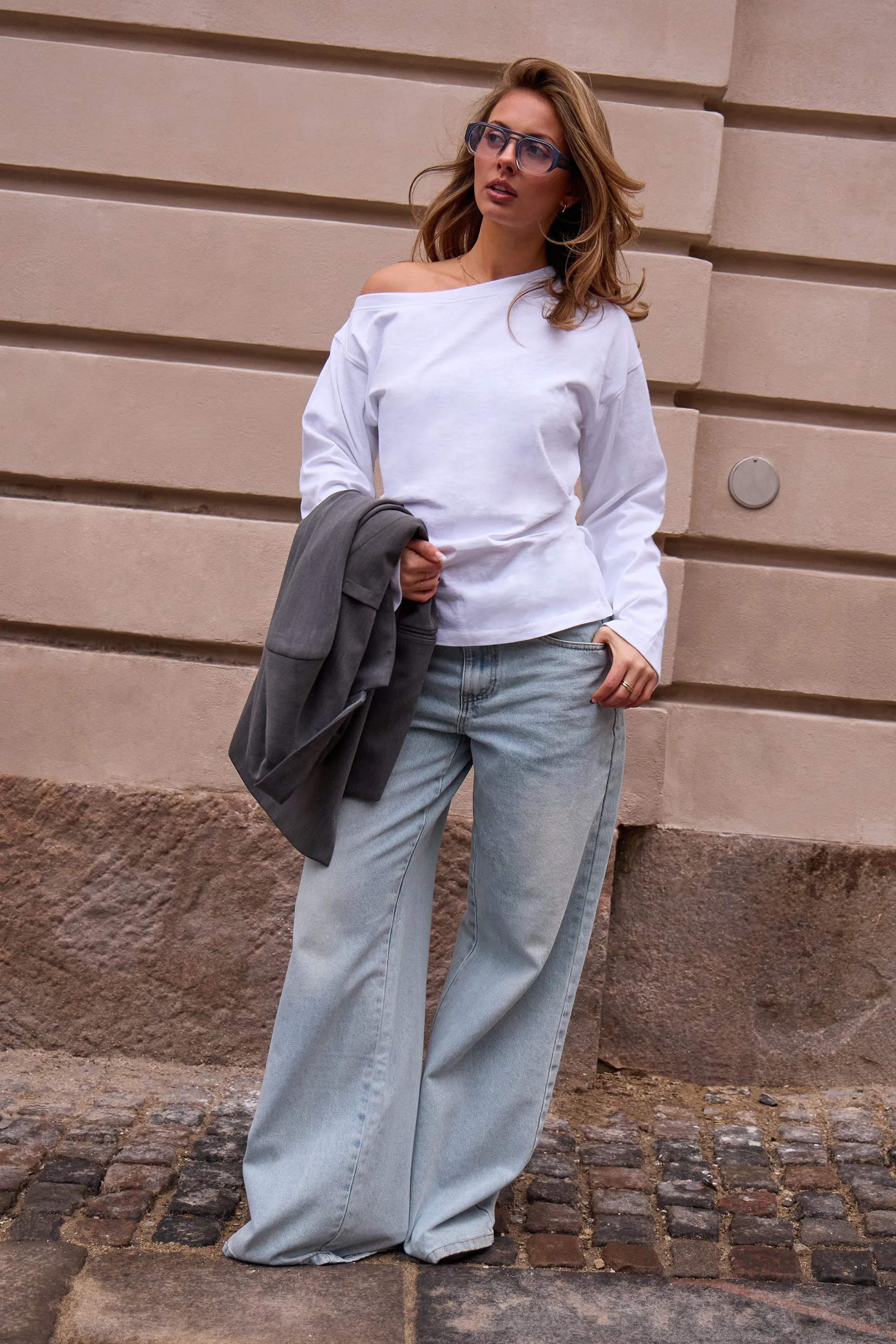 Kaiia Cinched Waist Off the Shoulder Top White sold by Kaiia the label product image thumbnail 3