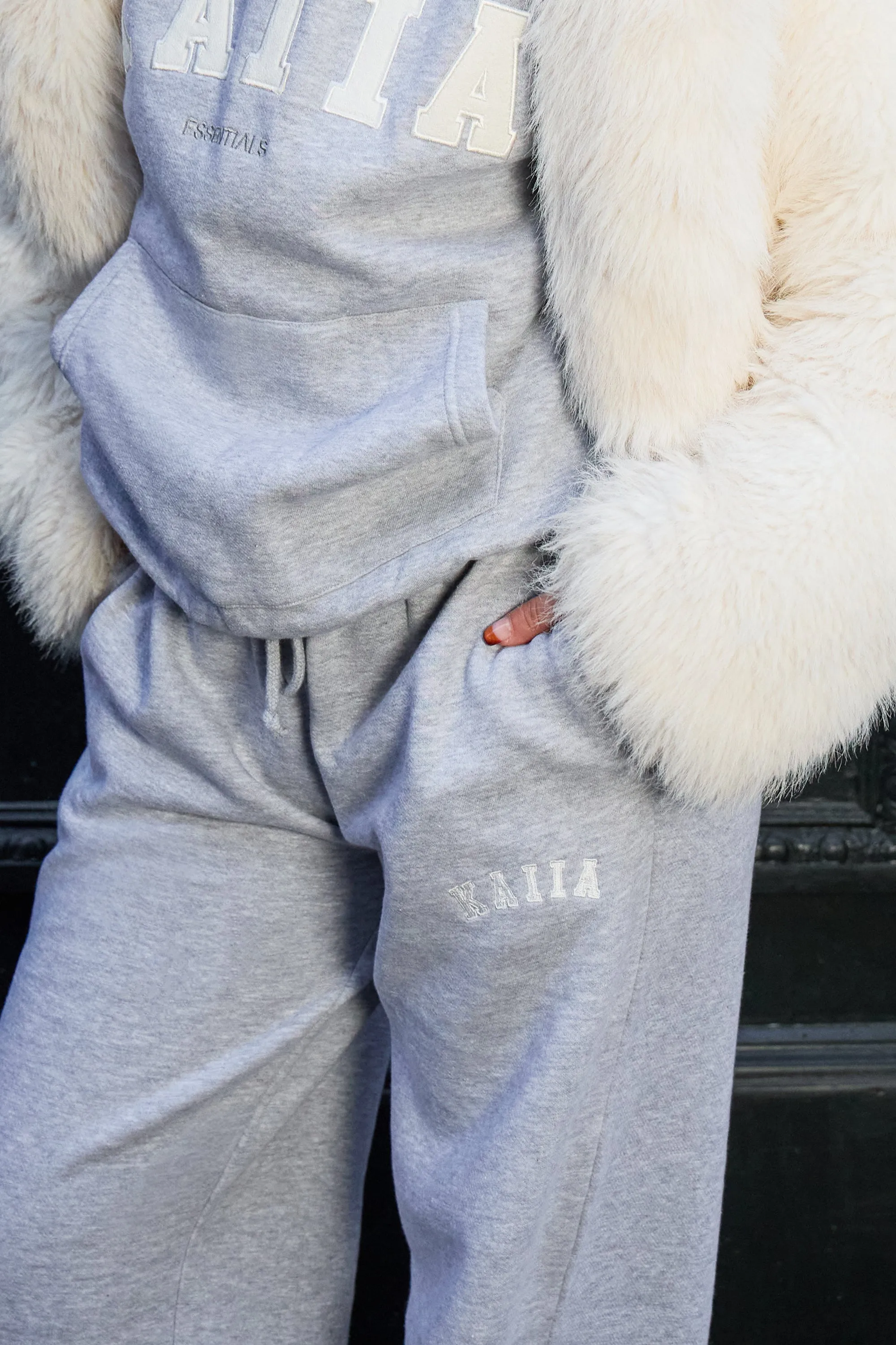 Kaiia Slogan Mid Rise Wide Leg Joggers Mid Grey Marl & Stone sold by Kaiia the label product image thumbnail 2