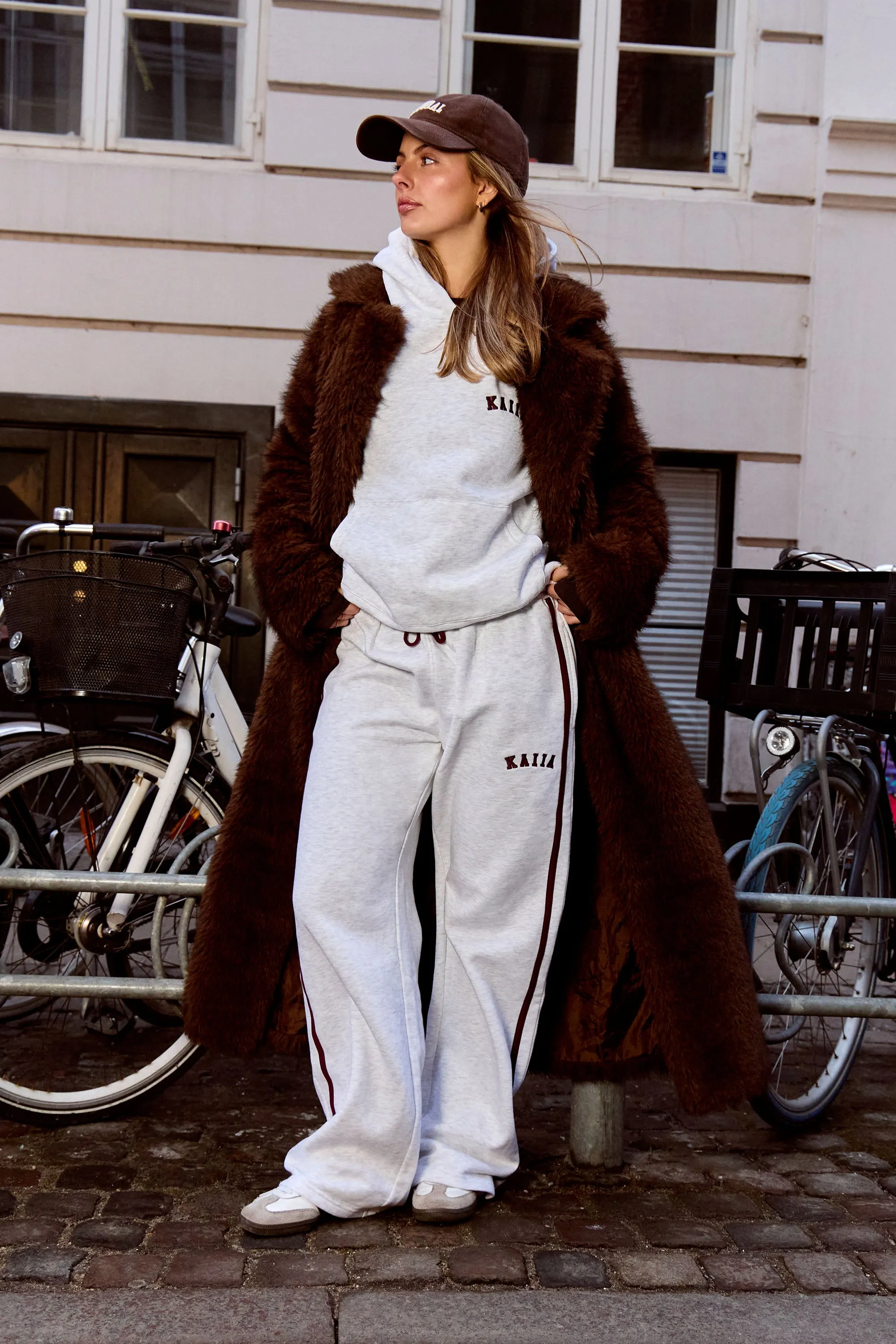 Kaiia Sport Side Stripe Oversized Hoodie Light Grey Marl & Burgundy sold by Kaiia the label product image thumbnail 3