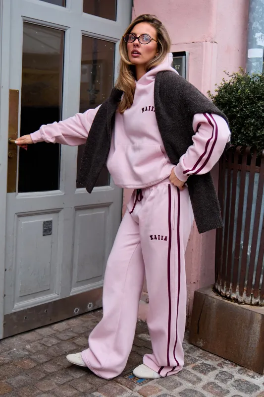 Kaiia Logo Side Stripe Wide Leg Joggers Pink Chai & Burgundy made by Kaiia the label