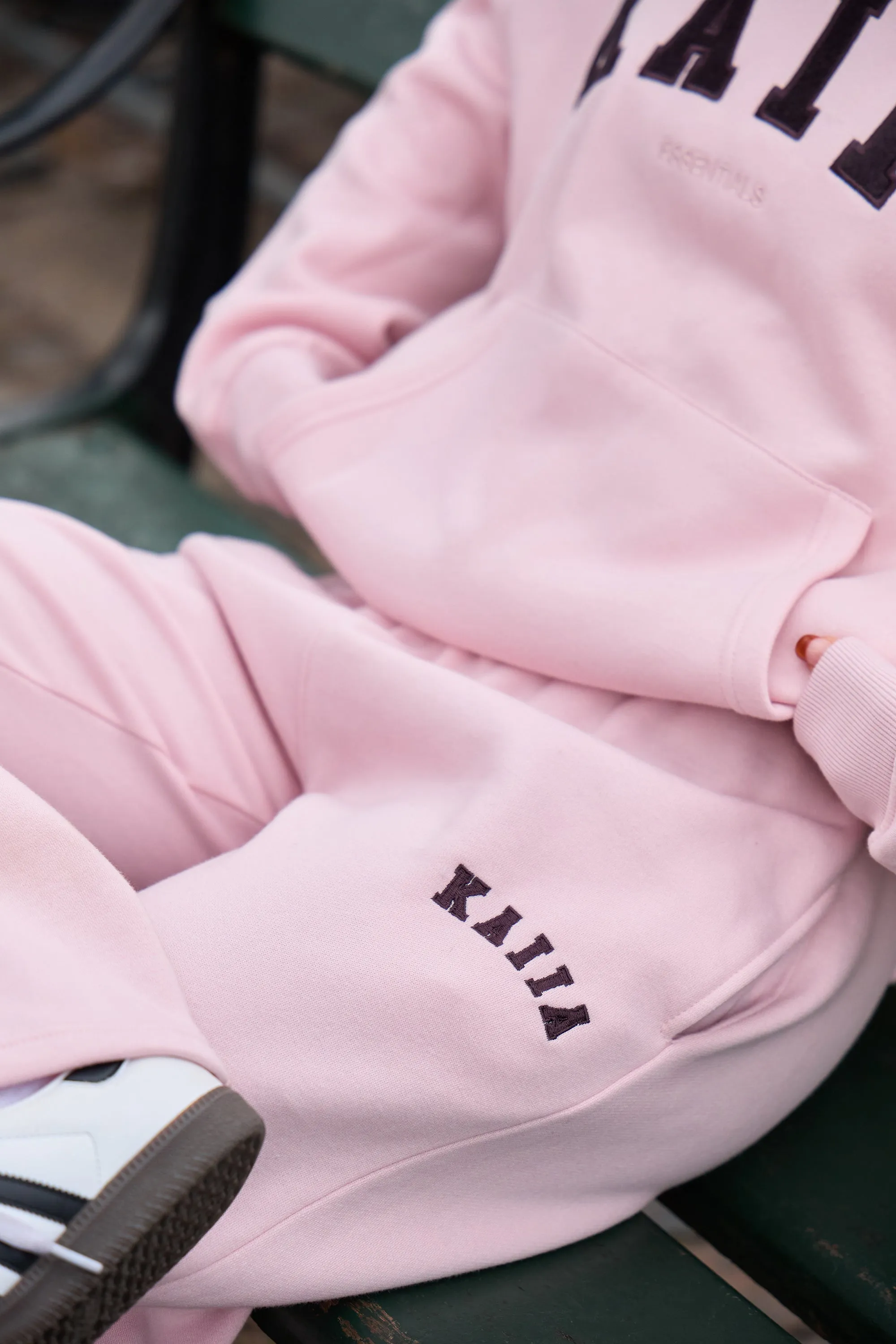 Kaiia Slogan Mid Rise Wide Leg Joggers Pink Chai & Bitter Chocolate sold by Kaiia the label product image thumbnail 2