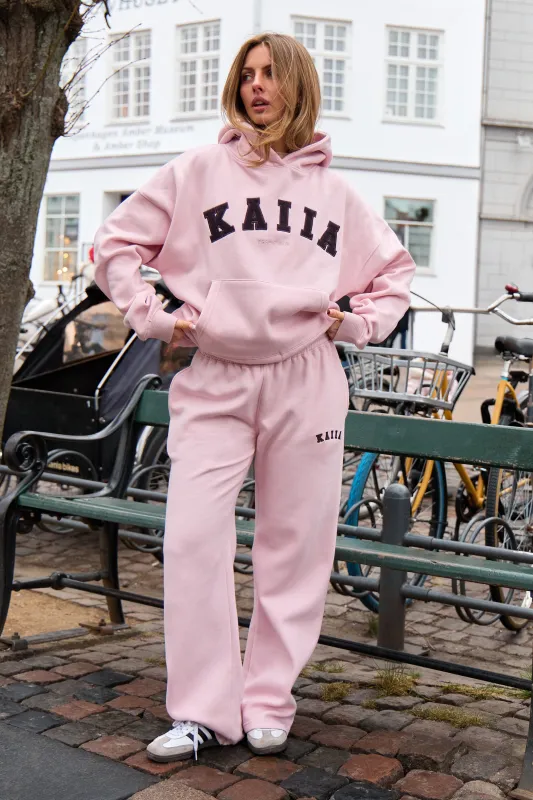 Kaiia Slogan Mid Rise Wide Leg Joggers Pink Chai & Bitter Chocolate made by Kaiia the label