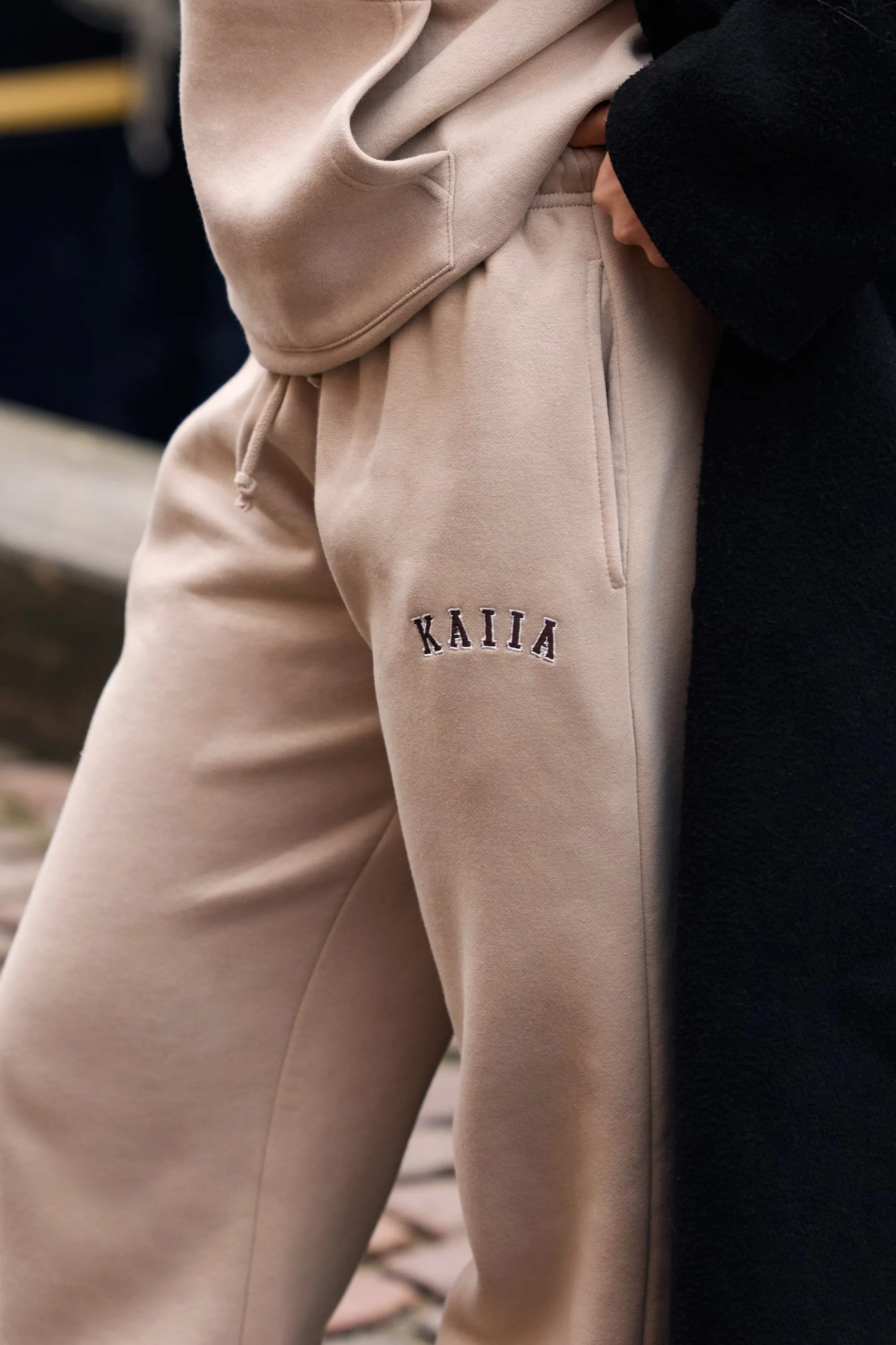 Kaiia Slogan Mid Rise Wide Leg Joggers Ash Taupe & Bitter Chocolate sold by Kaiia the label product image thumbnail 2