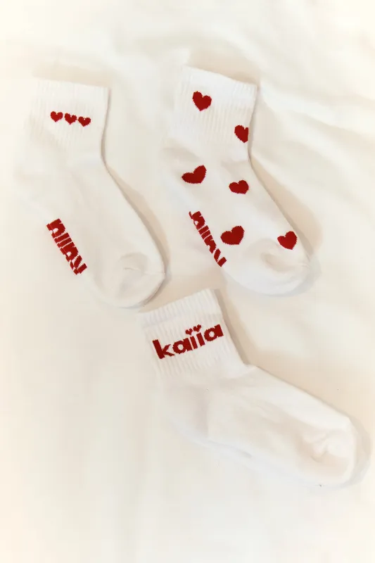 Pack of Three Kaiia Heart Socks White & Red made by Kaiia the label