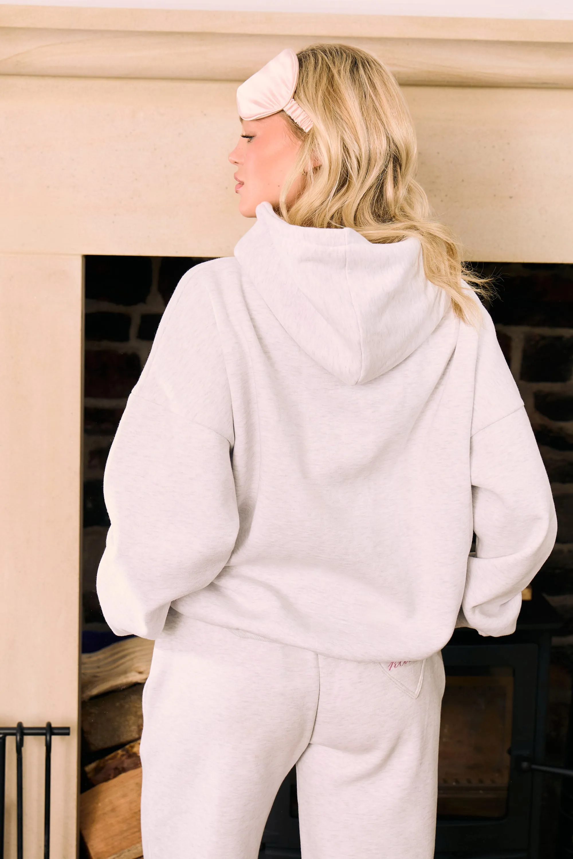 Kaiia Heart Detail Oversized Hoodie Light Grey Marl & Pink sold by Kaiia the label product image thumbnail 4