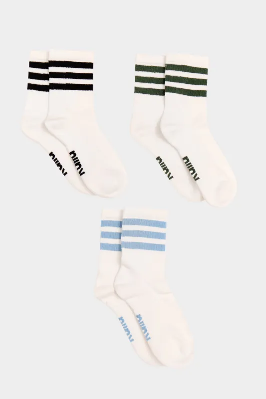Pack of Three Kaiia Contrast Stripe Socks Black, Blue & Green made by Kaiia the label