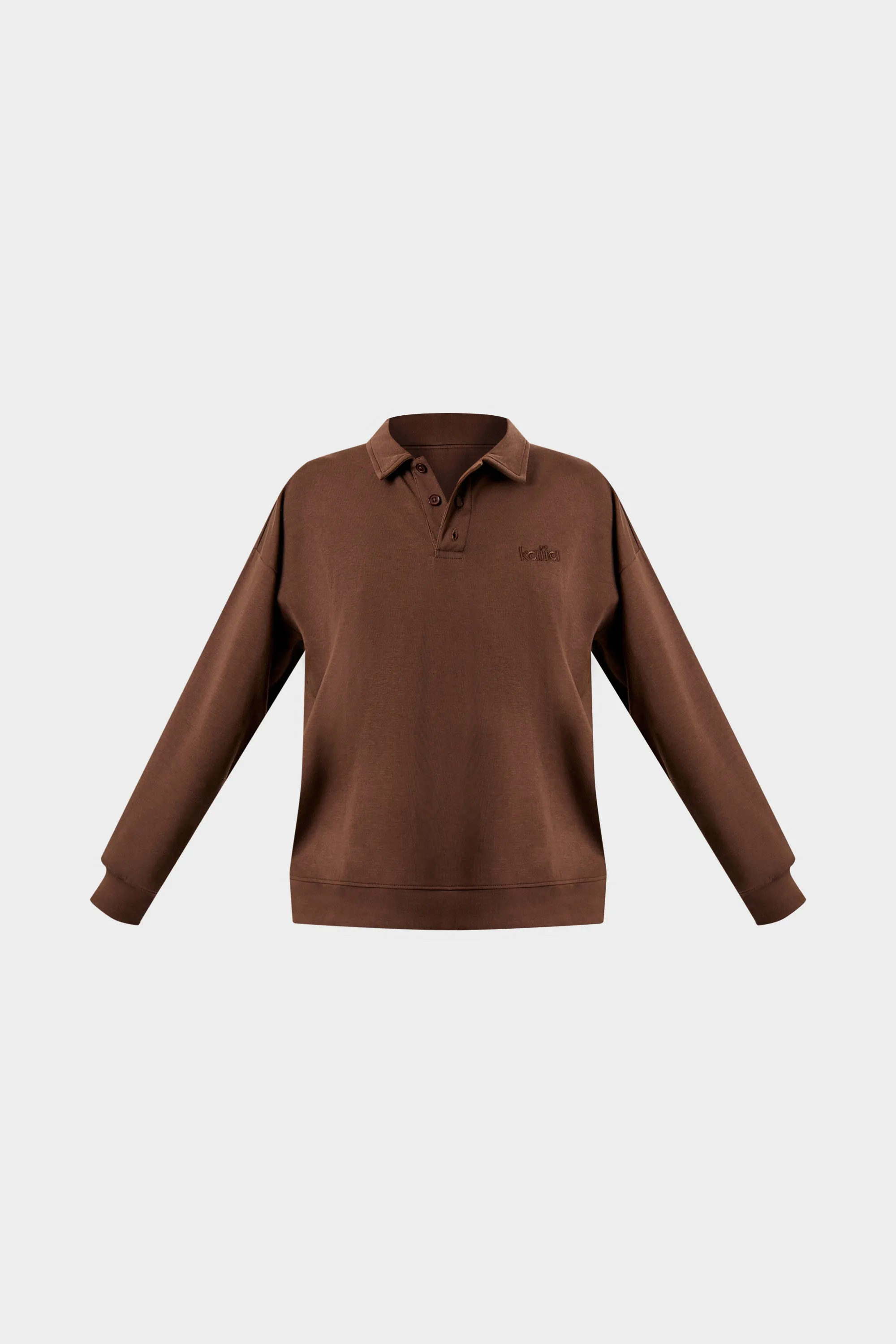 Kaiia Interlock Oversized Polo Style Button Sweatshirt Bitter Chocolate sold by Kaiia the label product image thumbnail 5