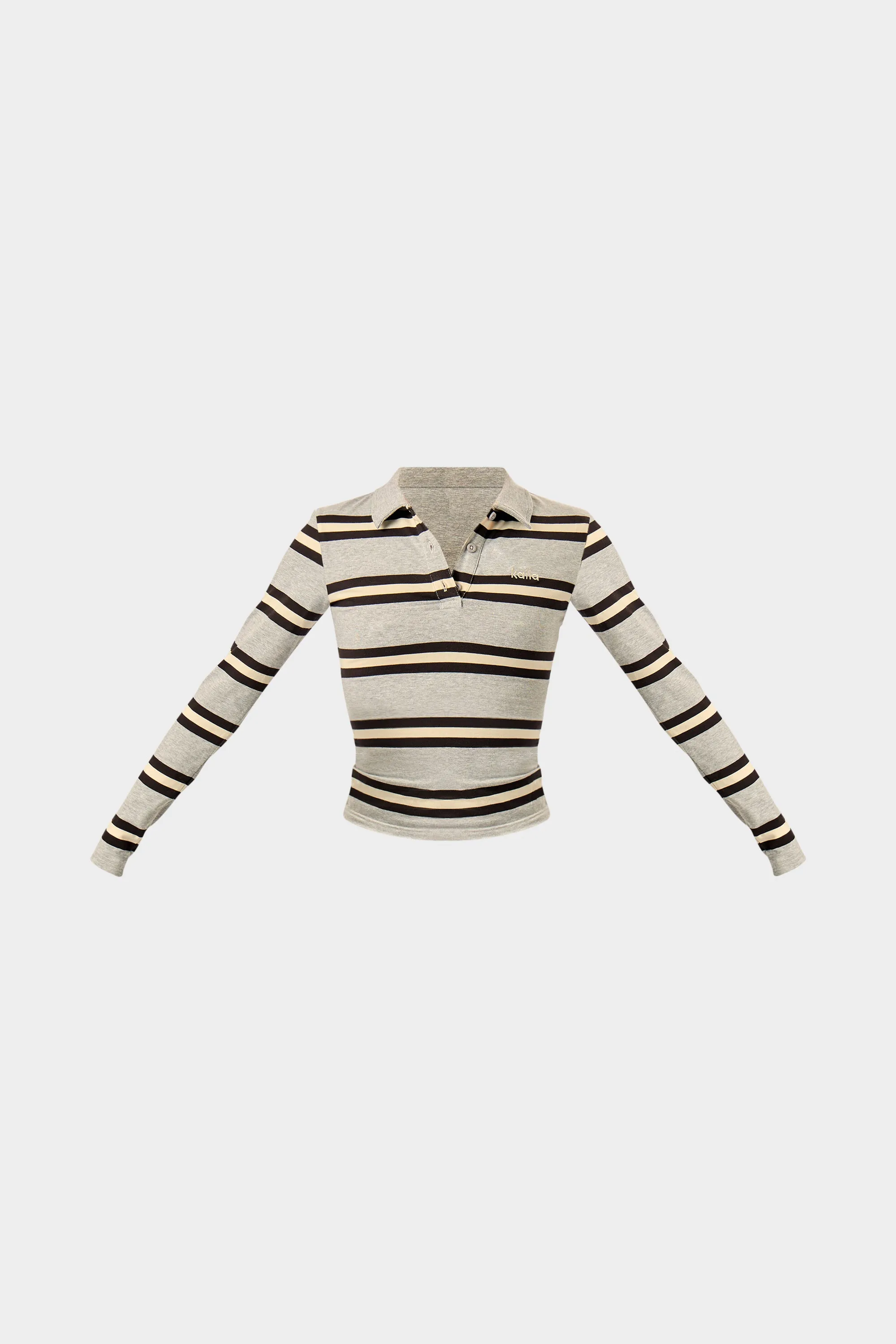 Kaiia Striped Long Sleeve Polo Top Grey Marl, Cream & Black sold by Kaiia the label product image thumbnail 5