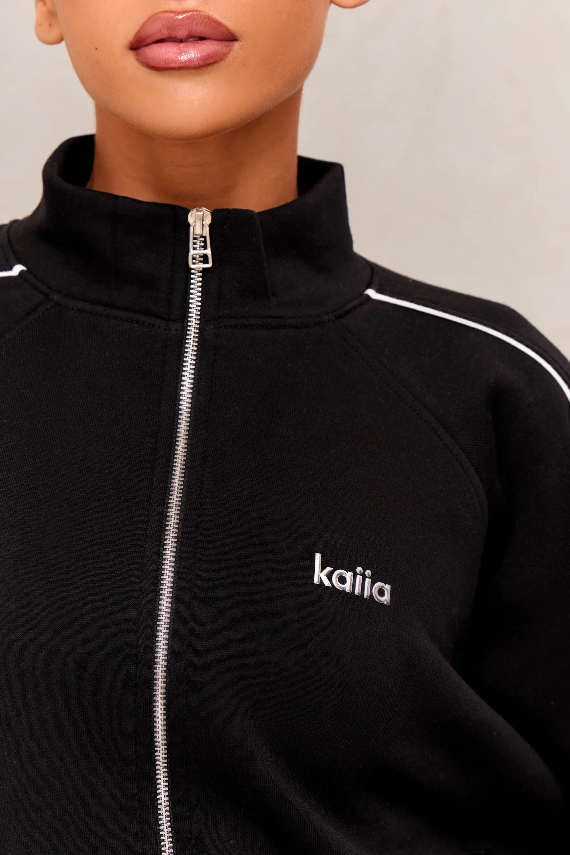 Kaiia Chrome Logo Sport Piping Side Stripe Oversized Zip Through Sweatshirt Black & White sold by Kaiia the label product image thumbnail 2