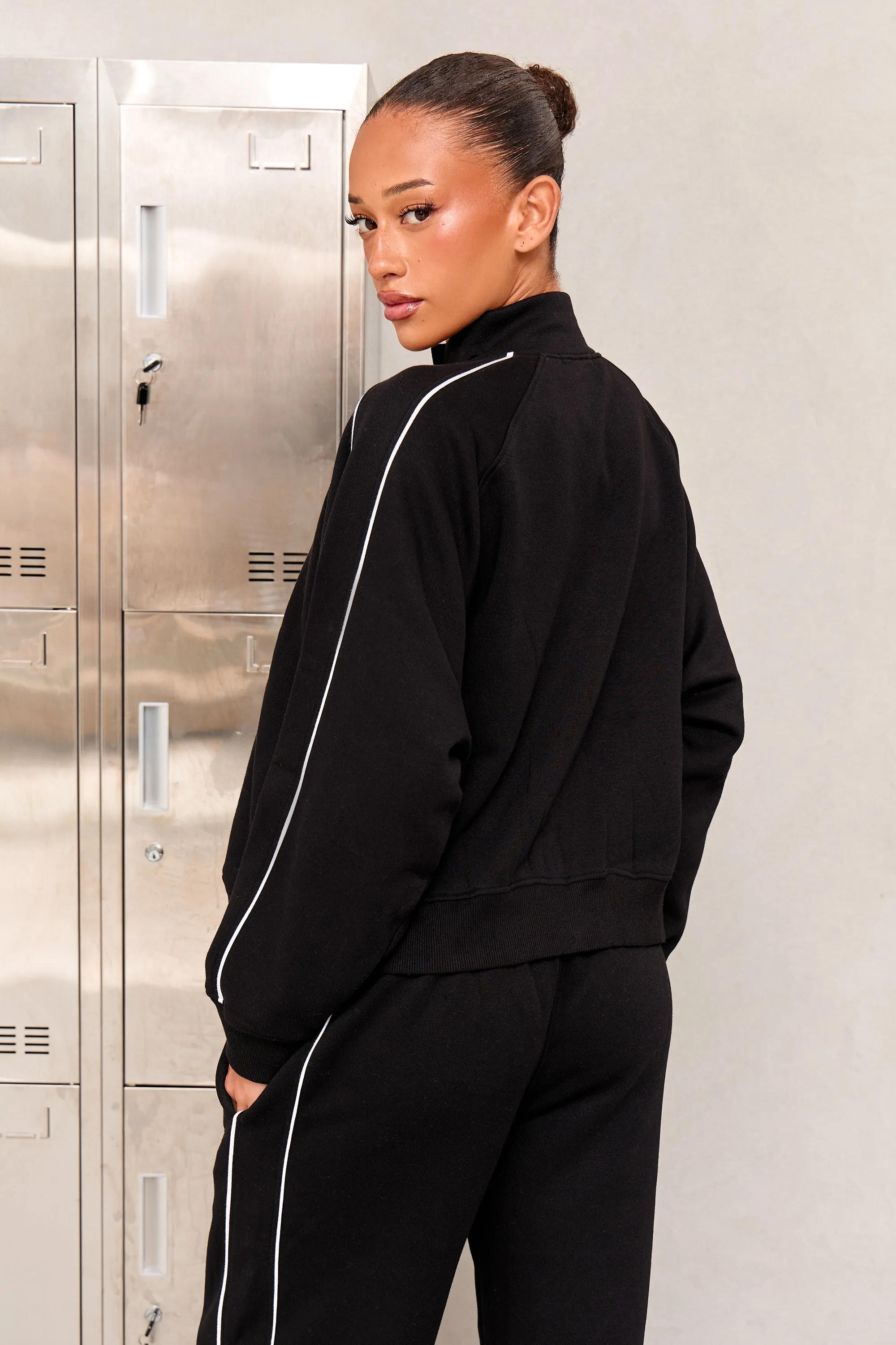 Kaiia Chrome Logo Sport Piping Side Stripe Oversized Zip Through Sweatshirt Black & White sold by Kaiia the label product image thumbnail 4