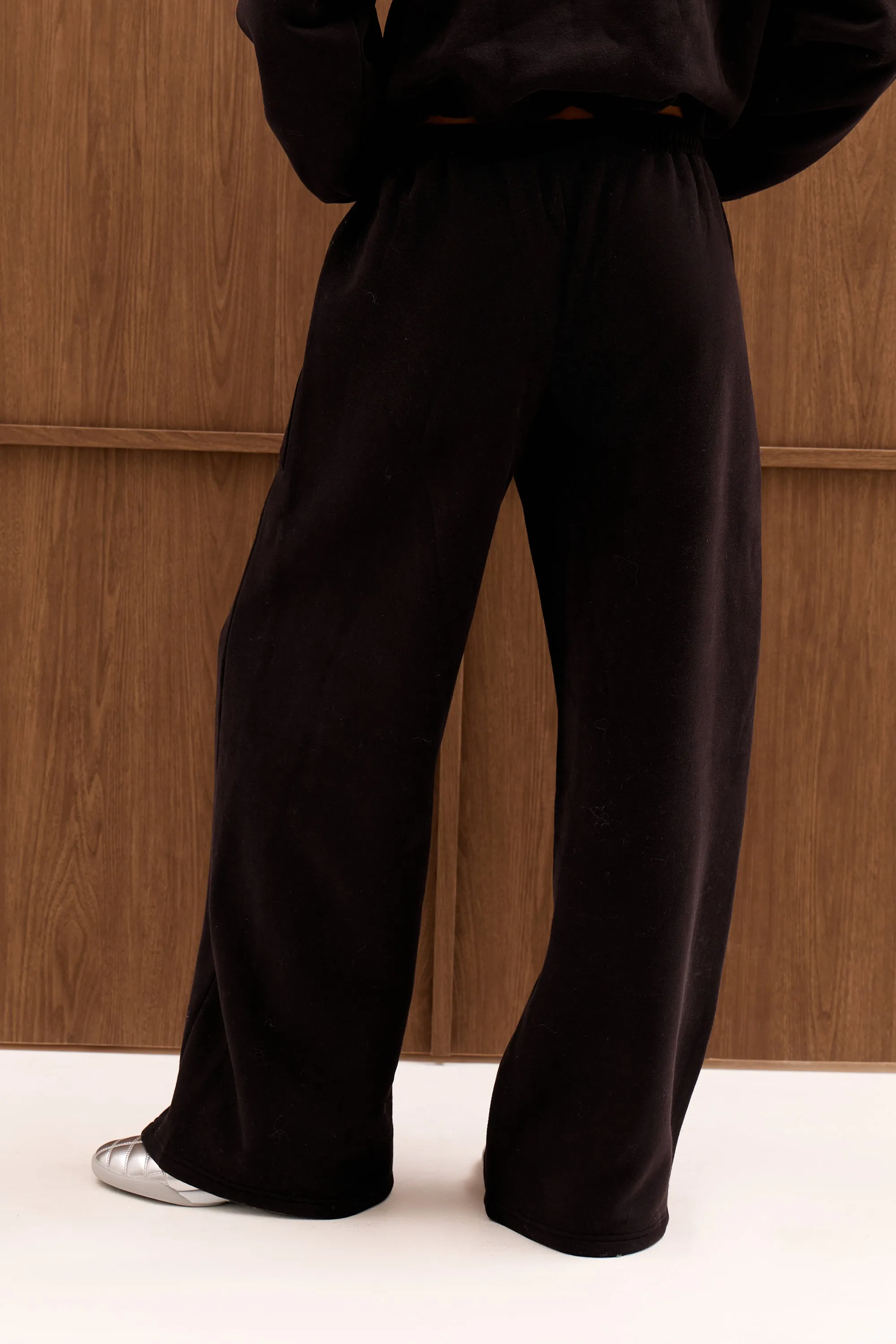 Kaiia Chrome Logo Pocket Detail Mid Rise Wide Leg Joggers Black sold by Kaiia the label product image thumbnail 4