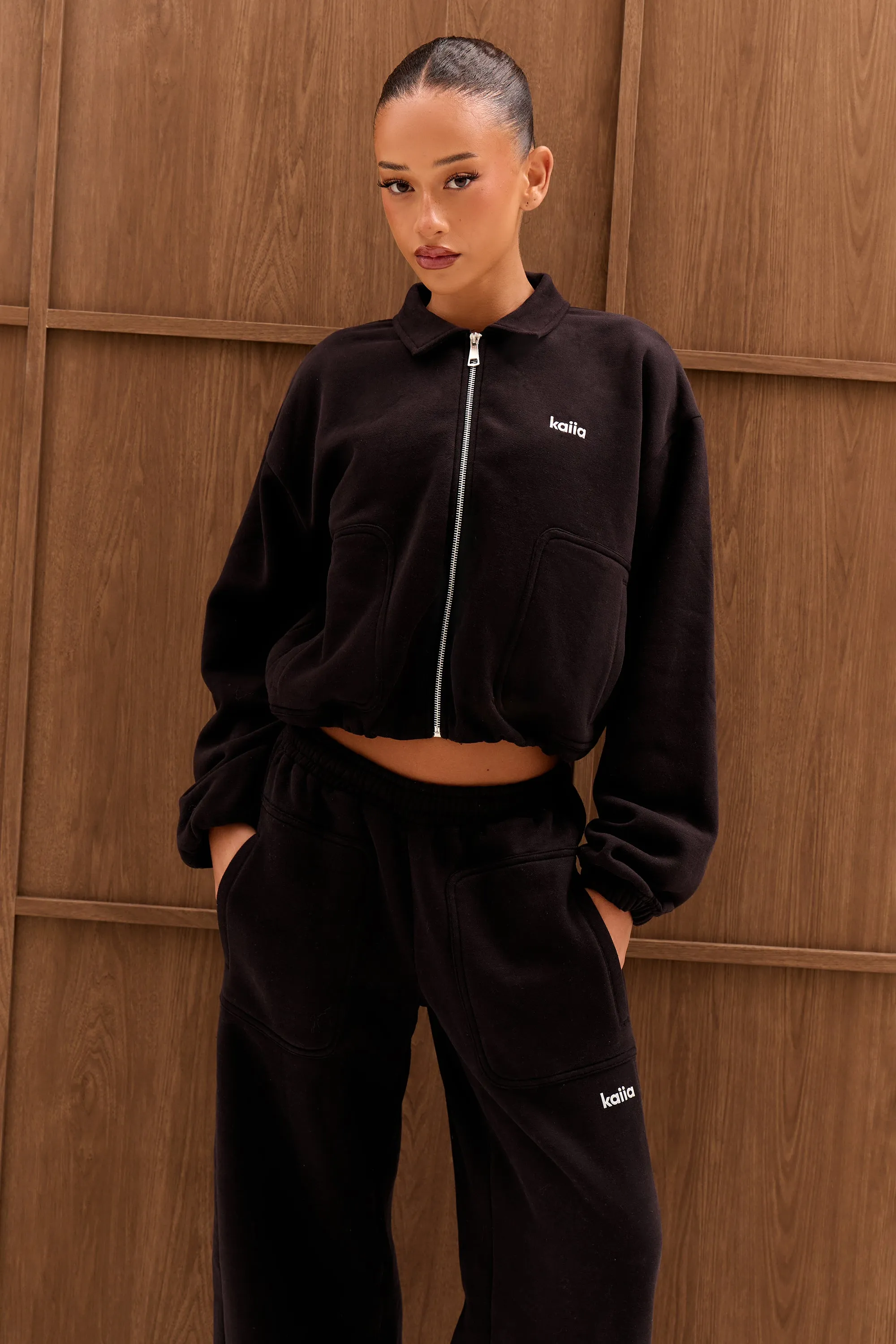 Kaiia Chrome Logo Pocket Detail Zip Through Sweatshirt Black sold by Kaiia the label