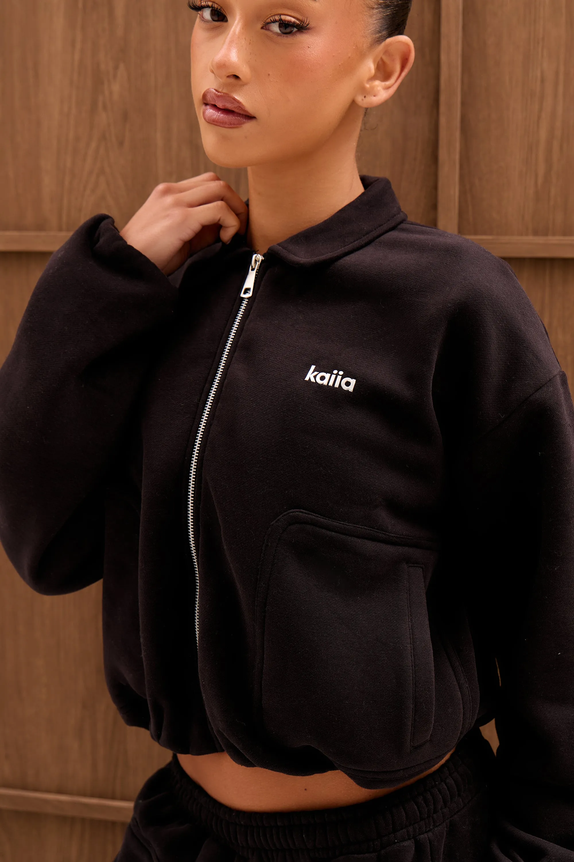 Kaiia Chrome Logo Pocket Detail Zip Through Sweatshirt Black sold by Kaiia the label product image thumbnail 3