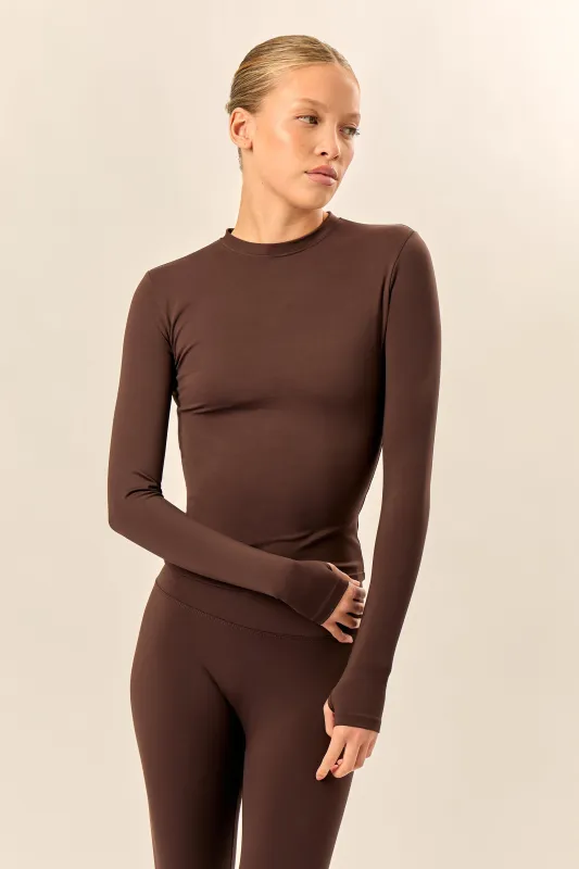Kaiia Sculpt Long Sleeve Fitted T-Shirt Bitter Chocolate made by Kaiia the label