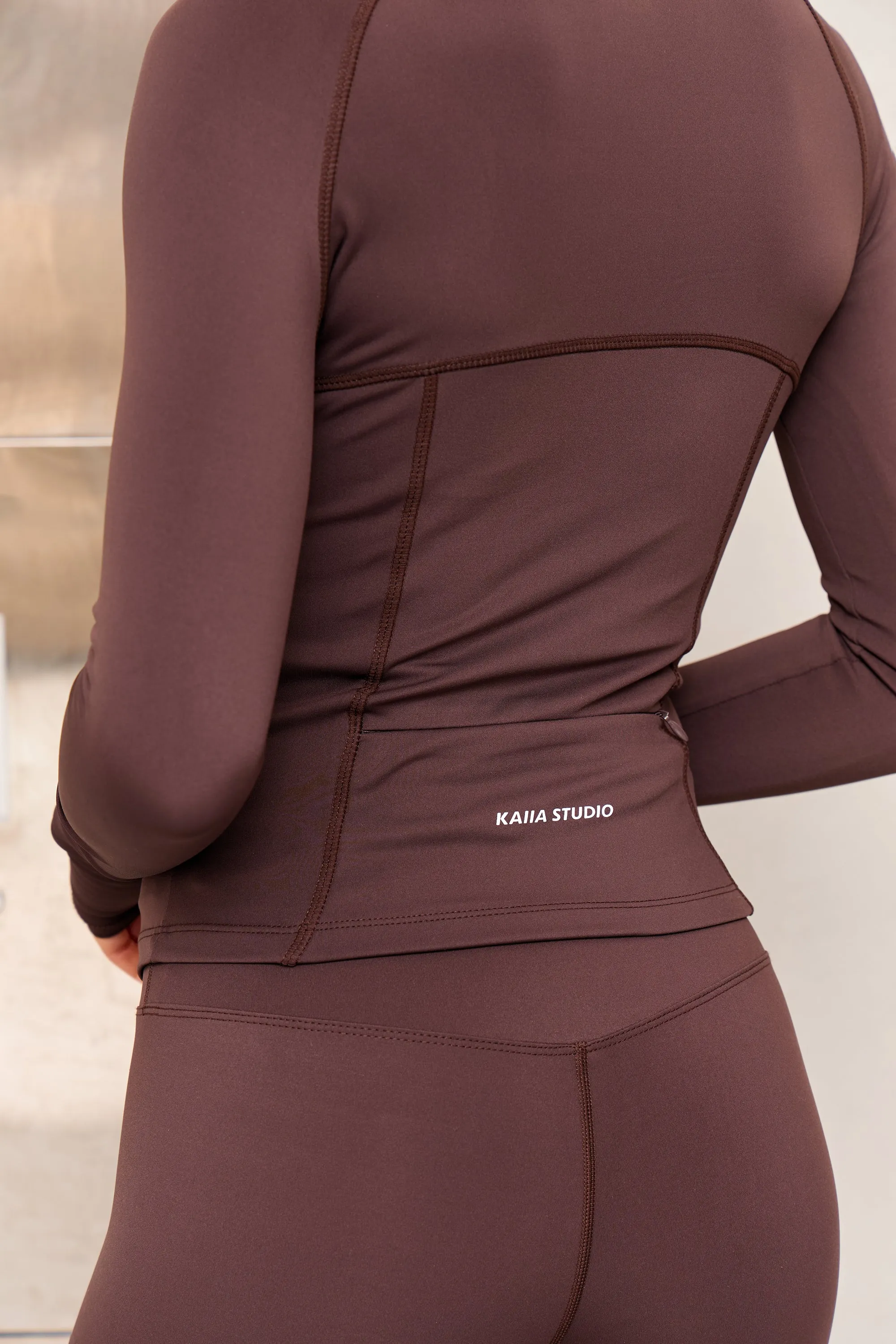 Kaiia Sculpt Long Sleeve Zip Through Fitted Jacket Bitter Chocolate sold by Kaiia the label product image thumbnail 4