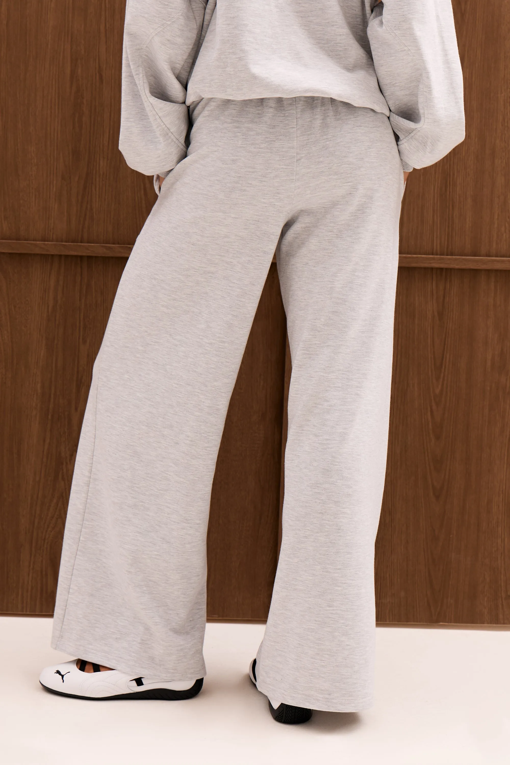 Kaiia Chrome Logo Premium Interlock Pleat Detail Wide Leg Joggers Light Grey Marl sold by Kaiia the label product image thumbnail 4