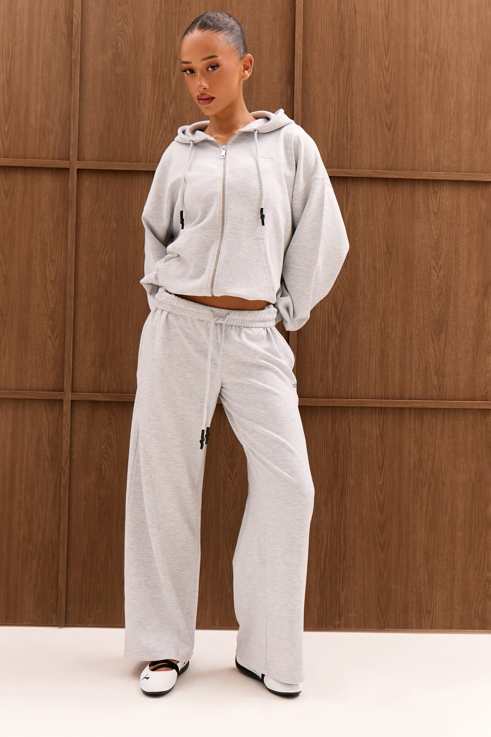Kaiia Chrome Logo Premium Interlock Oversized Zip Through Hoodie Light Grey Marl sold by Kaiia the label product image thumbnail 3