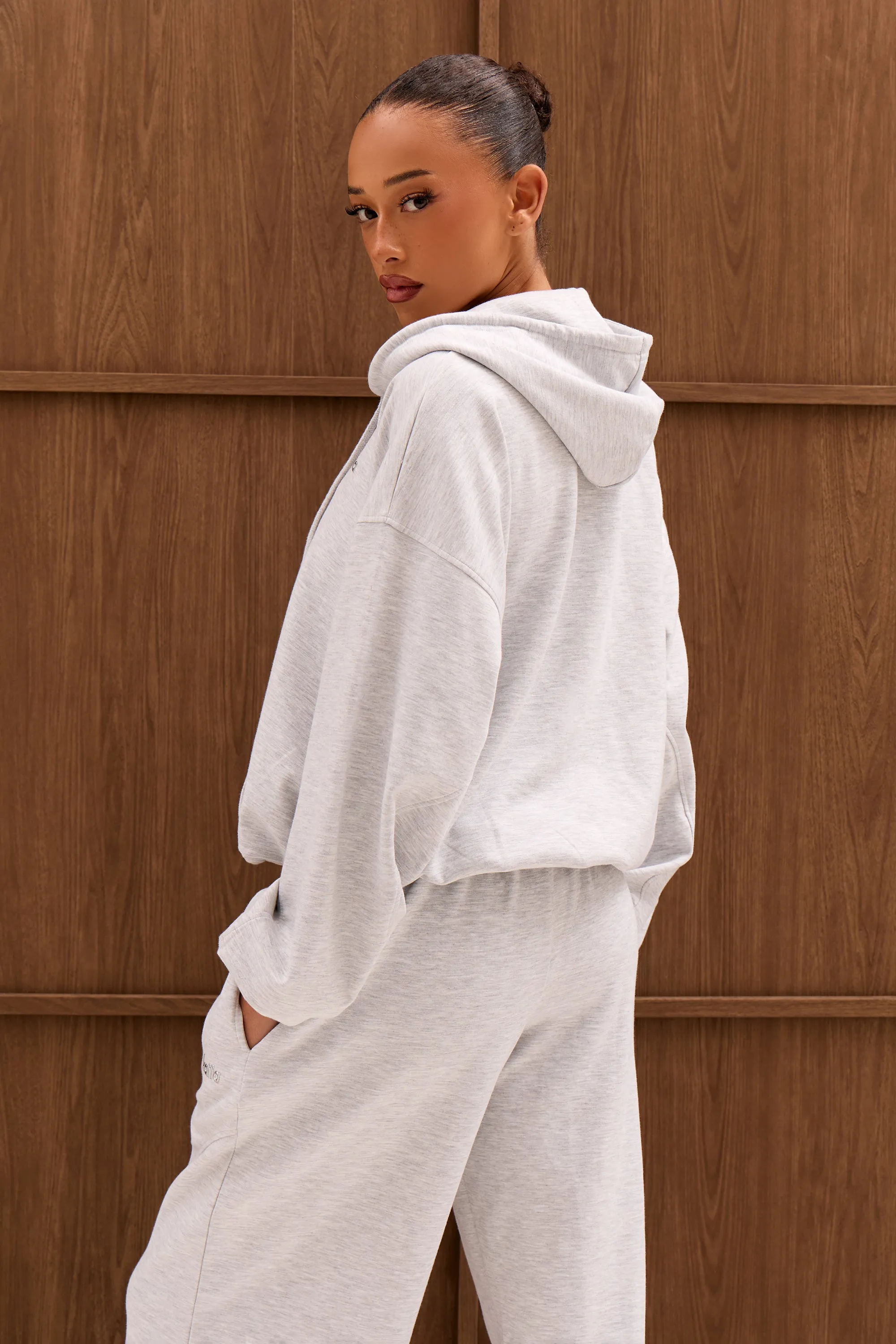 Kaiia Chrome Logo Premium Interlock Oversized Zip Through Hoodie Light Grey Marl sold by Kaiia the label product image thumbnail 4