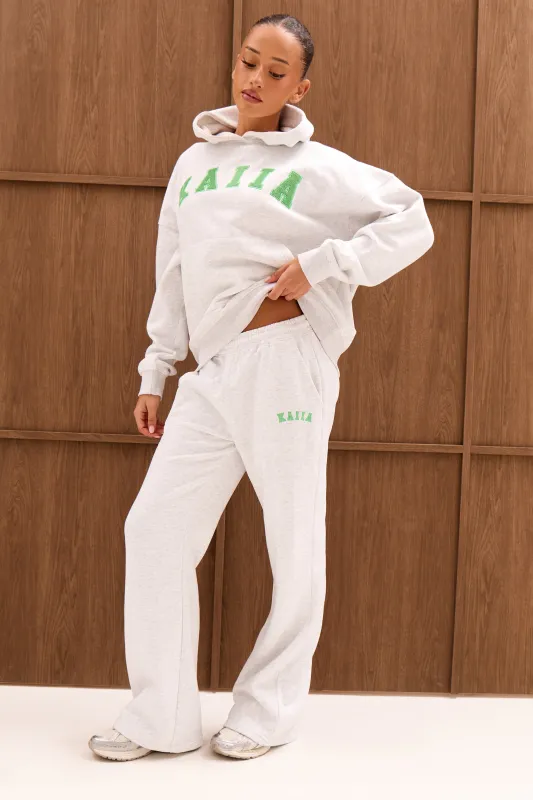 Kaiia Slogan Mid Rise Flared Joggers Light Grey Marl & Spring Green made by Kaiia the label