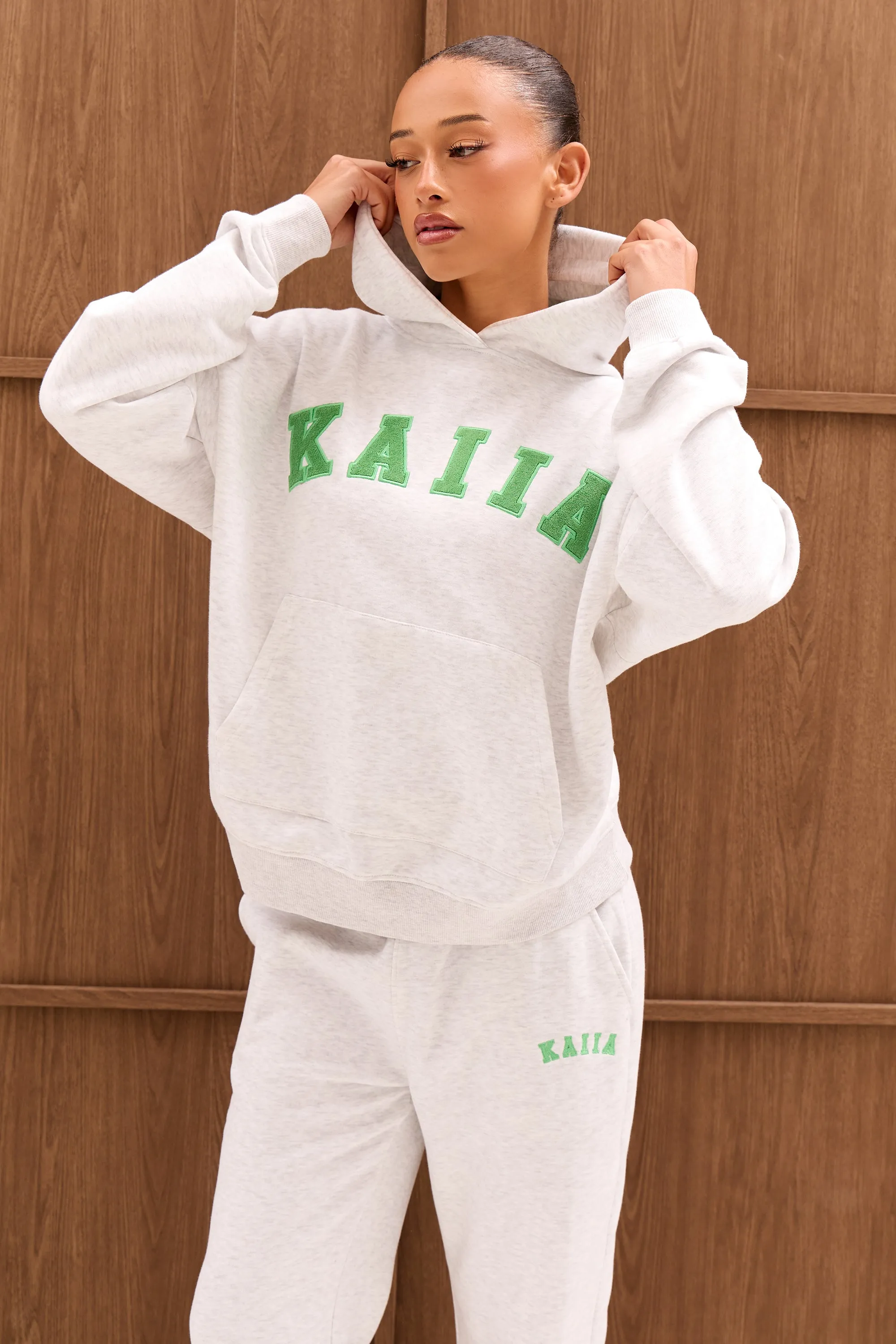 Kaiia Slogan Oversized Hoodie Light Grey Marl & Spring Green sold by Kaiia the label