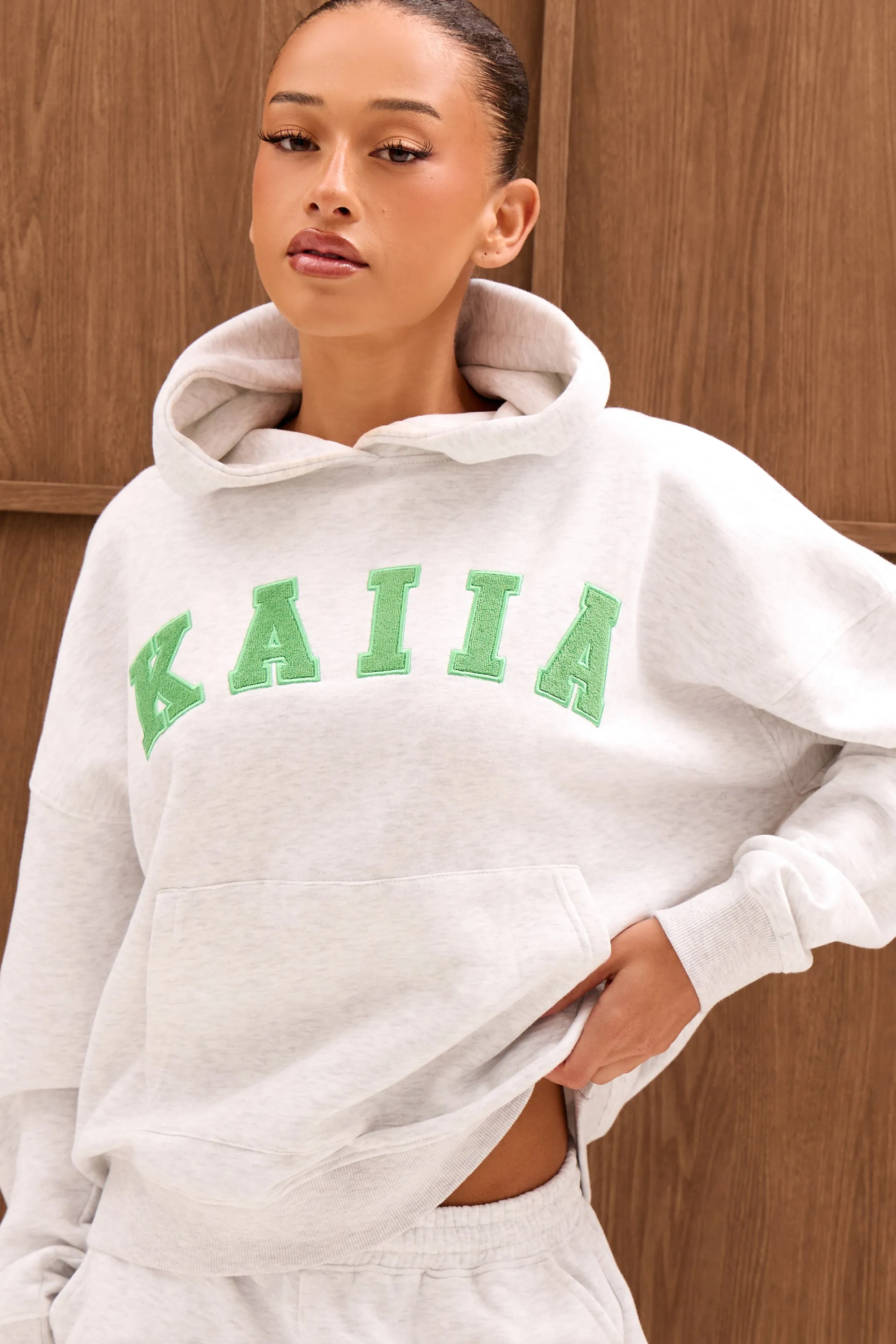 Kaiia Slogan Oversized Hoodie Light Grey Marl & Spring Green sold by Kaiia the label product image thumbnail 3