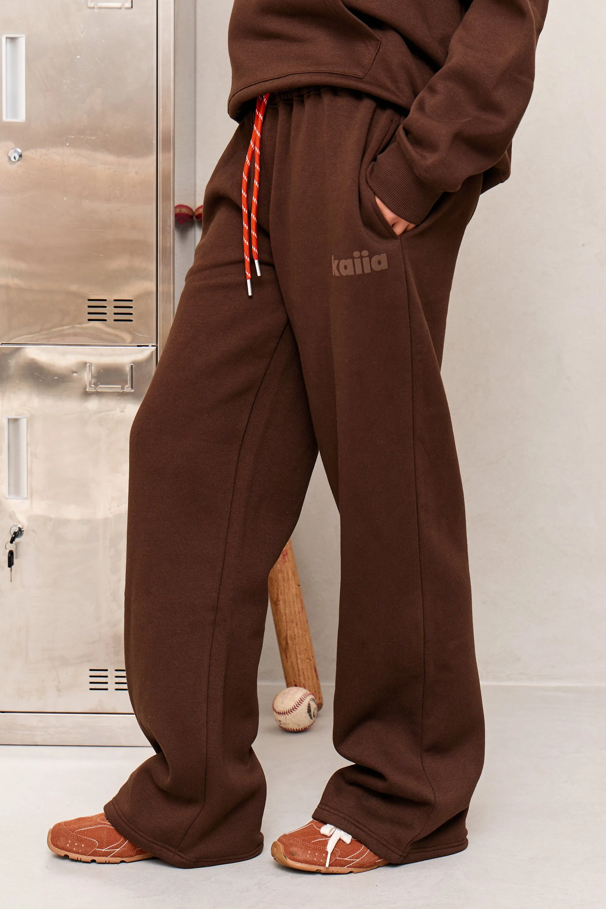 Kaiia Studio Rope Drawstring Wide Leg Joggers Bitter Chocolate sold by Kaiia the label product image thumbnail 3