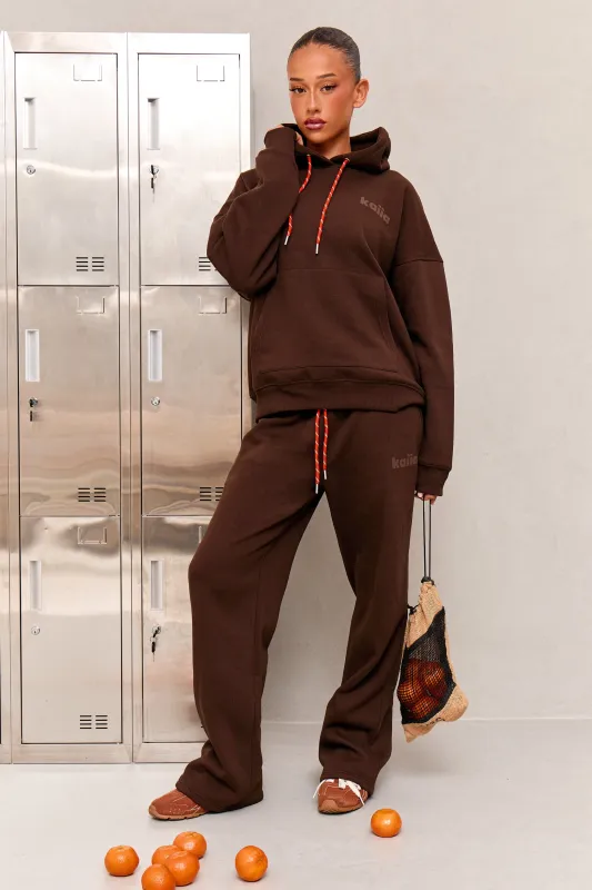 Kaiia Studio Rope Drawstring Wide Leg Joggers Bitter Chocolate made by Kaiia the label