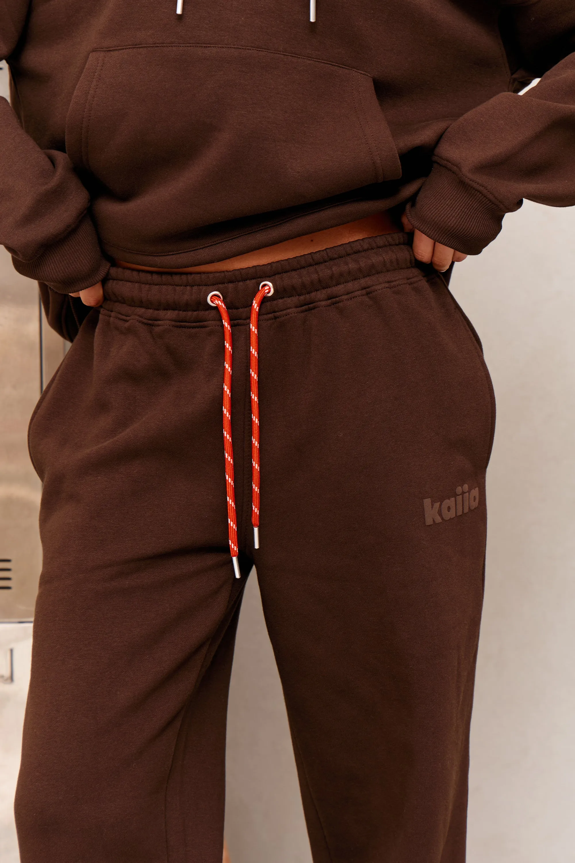 Kaiia Studio Rope Drawstring Wide Leg Joggers Bitter Chocolate sold by Kaiia the label product image thumbnail 2