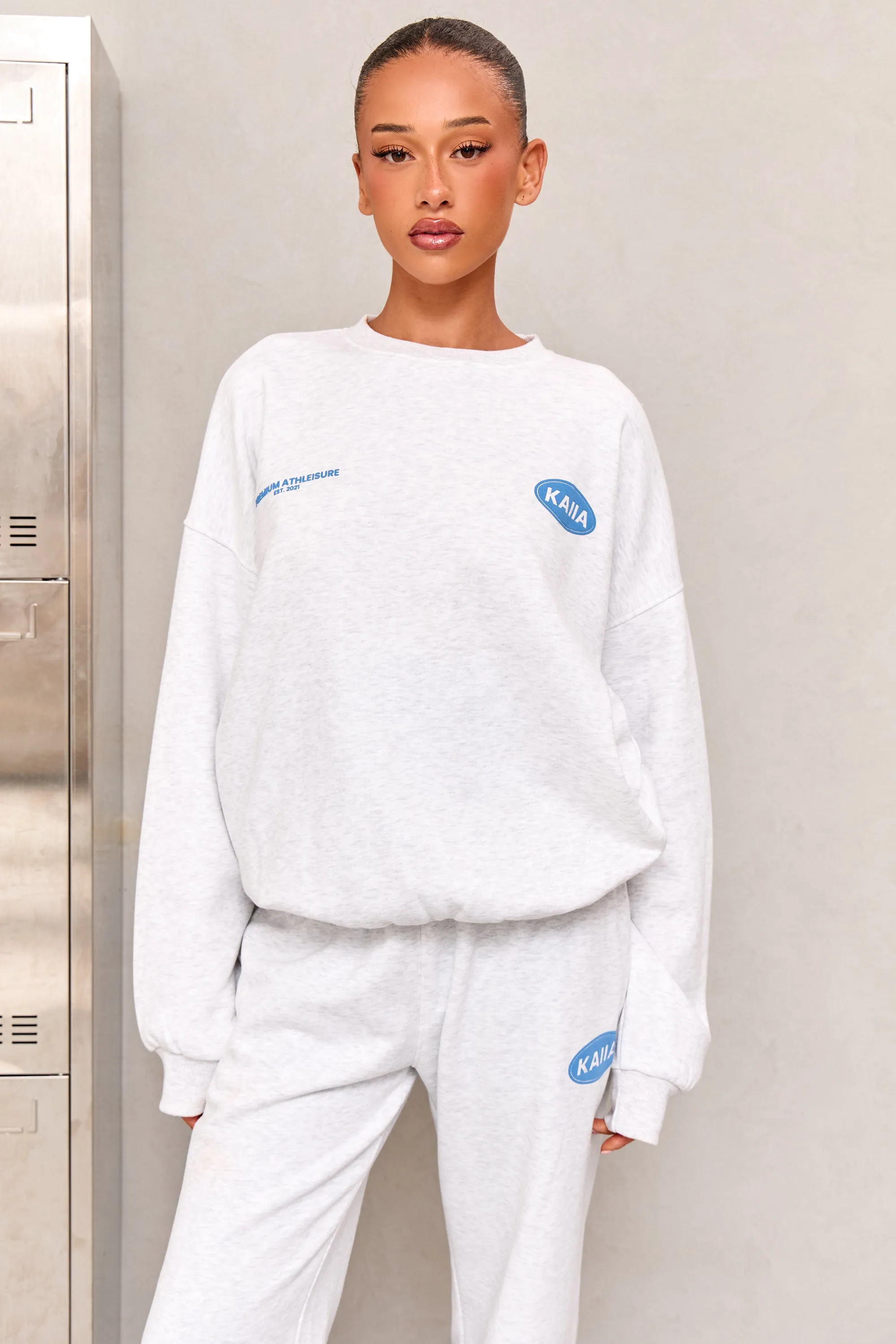 Kaiia Athleisure Oversized Sweatshirt Light Grey Marl & Vibrant Blue sold by Kaiia the label product image thumbnail 2