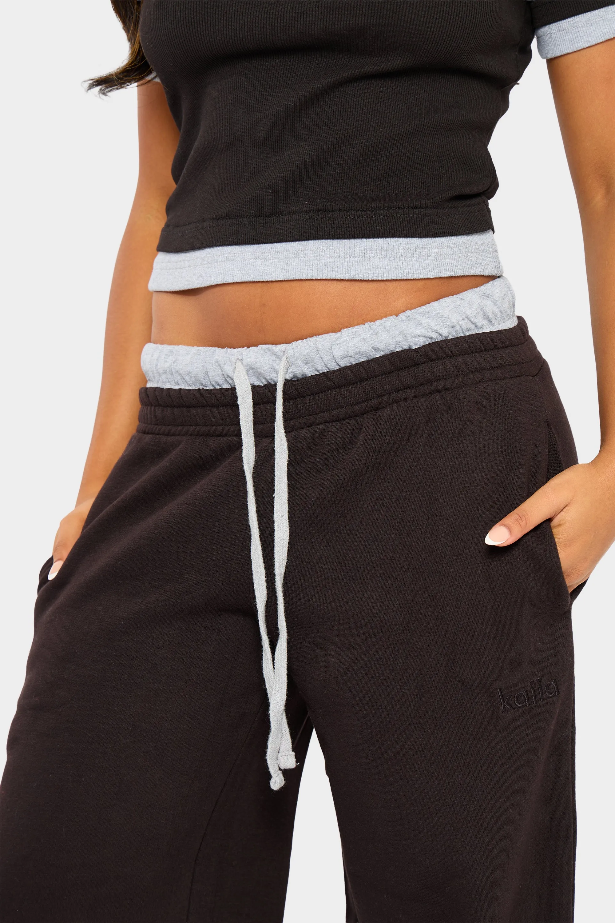 Kaiia Double Waist Wide Leg Joggers Black & Grey Marl sold by Kaiia the label product image thumbnail 2