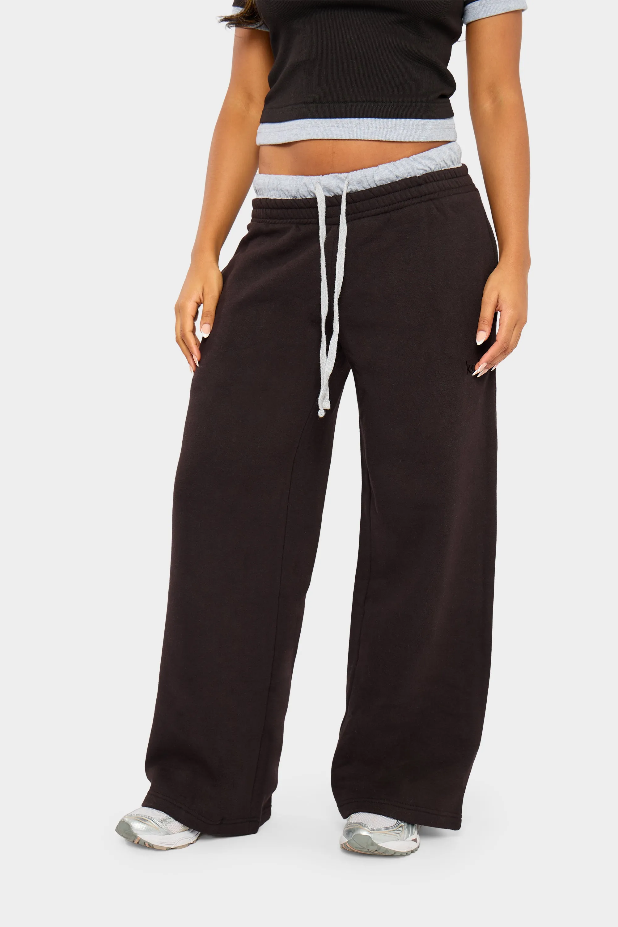 Kaiia Double Waist Wide Leg Joggers Black & Grey Marl sold by Kaiia the label product image thumbnail 3