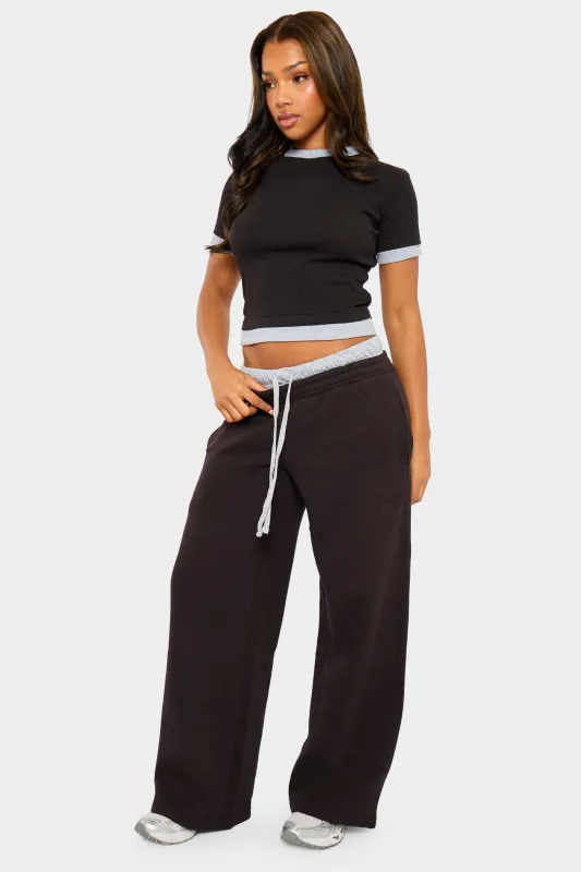 Kaiia Double Waist Wide Leg Joggers Black & Grey Marl made by Kaiia the label