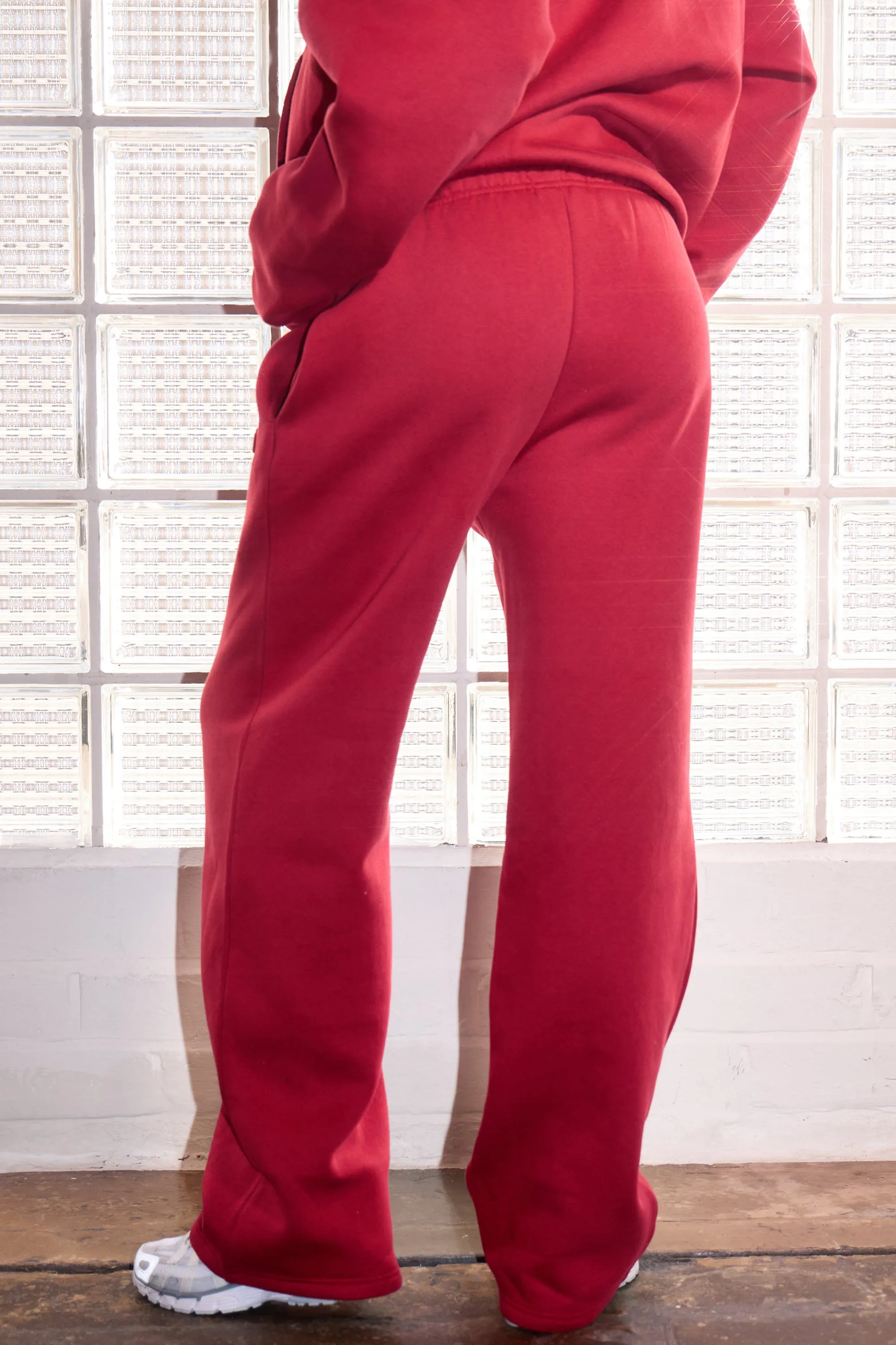 Kaiia Embossed Logo Wide Leg Joggers Deep Red sold by Kaiia the label product image thumbnail 4