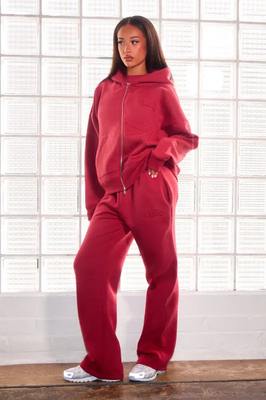 Kaiia Embossed Logo Wide Leg Joggers Deep Red made by Kaiia the label