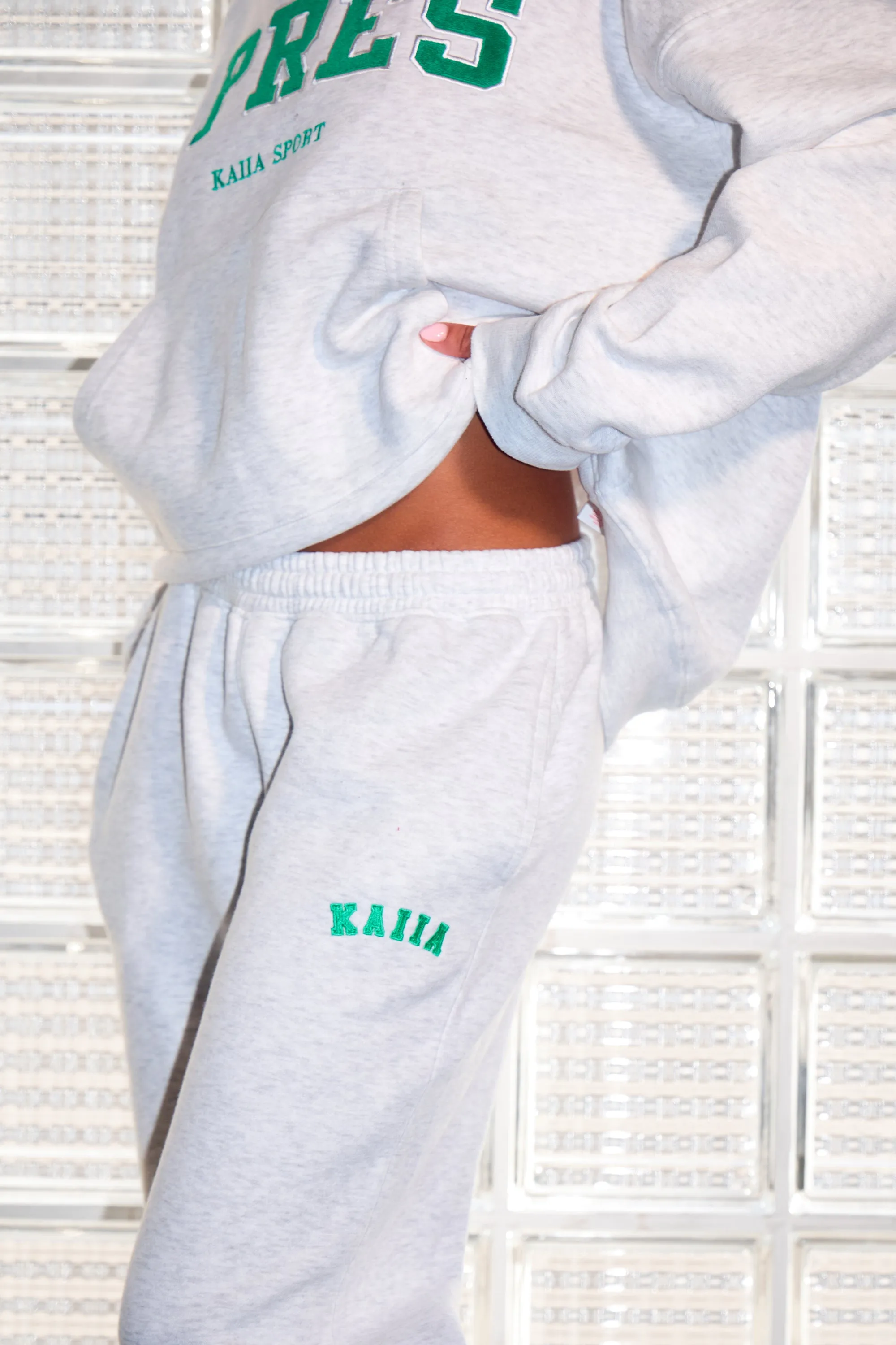 Kaiia Apres Wide Leg Joggers Light Grey Marl & Green sold by Kaiia the label product image thumbnail 2