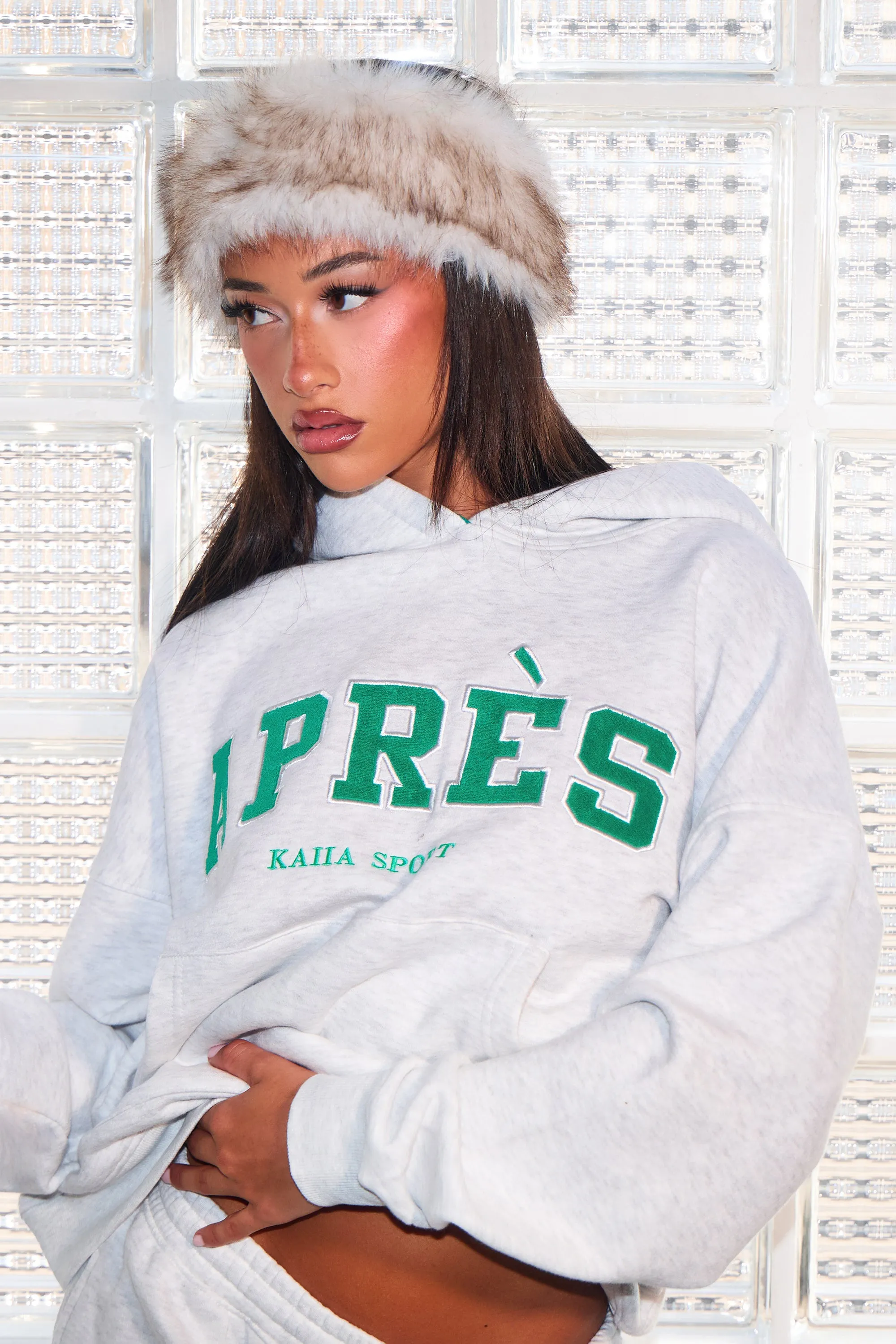 Kaiia Apres Oversized Hoodie Light Grey Marl & Green sold by Kaiia the label product image thumbnail 2
