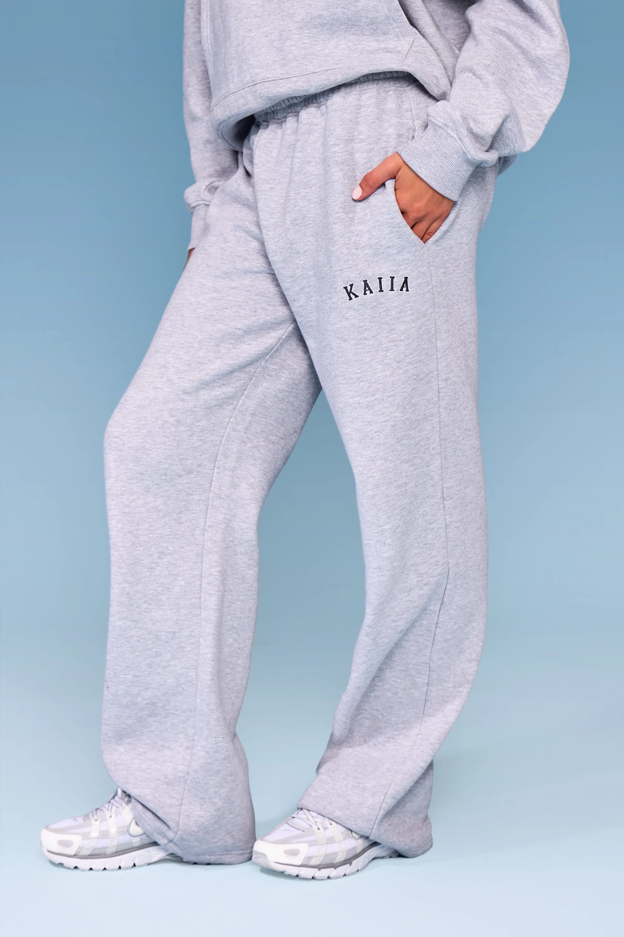 Kaiia Slogan Wide Leg Joggers Mid Grey Marl & Navy sold by Kaiia the label product image thumbnail 3