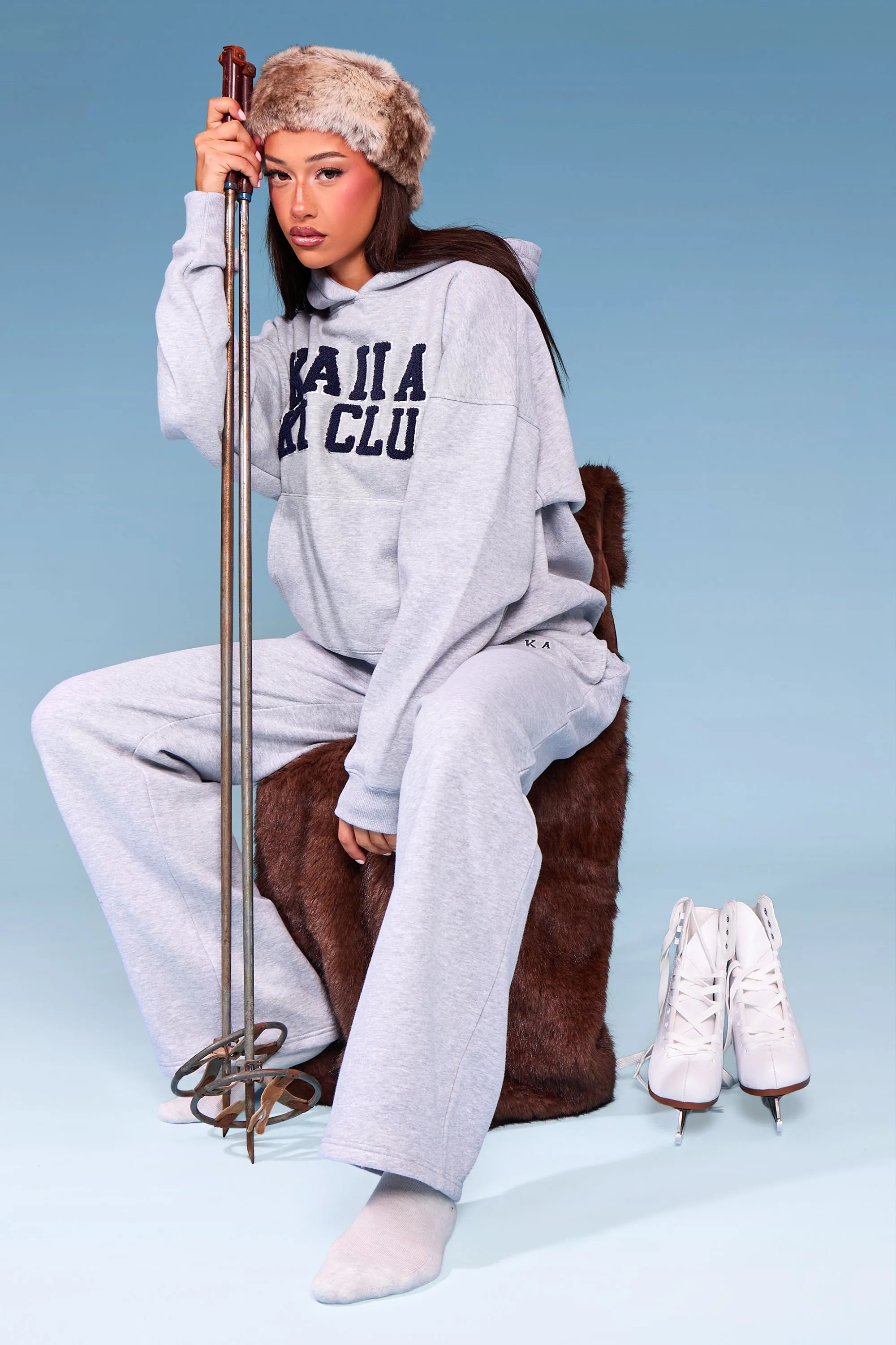 Kaiia Slogan Wide Leg Joggers Mid Grey Marl & Navy sold by Kaiia the label product image thumbnail 5