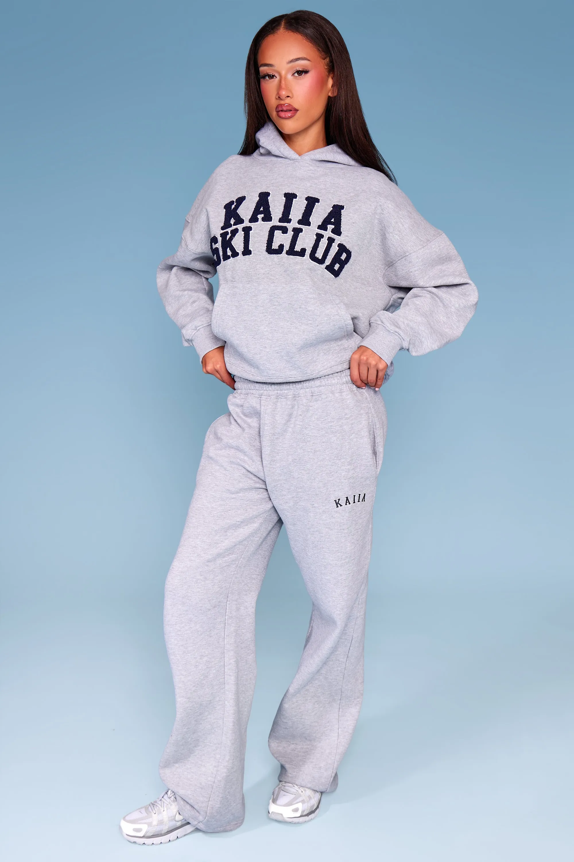 Kaiia Slogan Wide Leg Joggers Mid Grey Marl & Navy sold by Kaiia the label