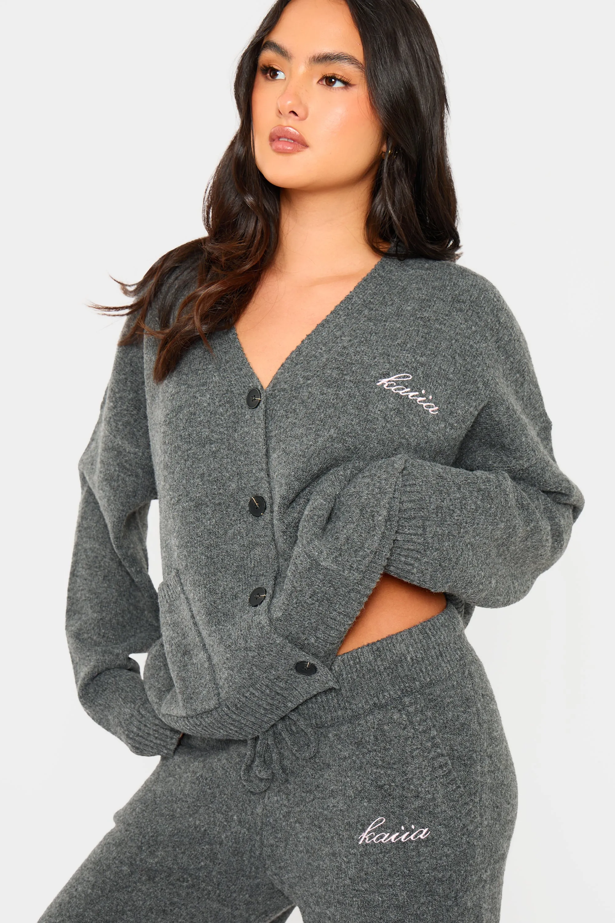 Kaiia Knit Button Down Pocket Cardigan Charcoal sold by Kaiia the label product image thumbnail 2