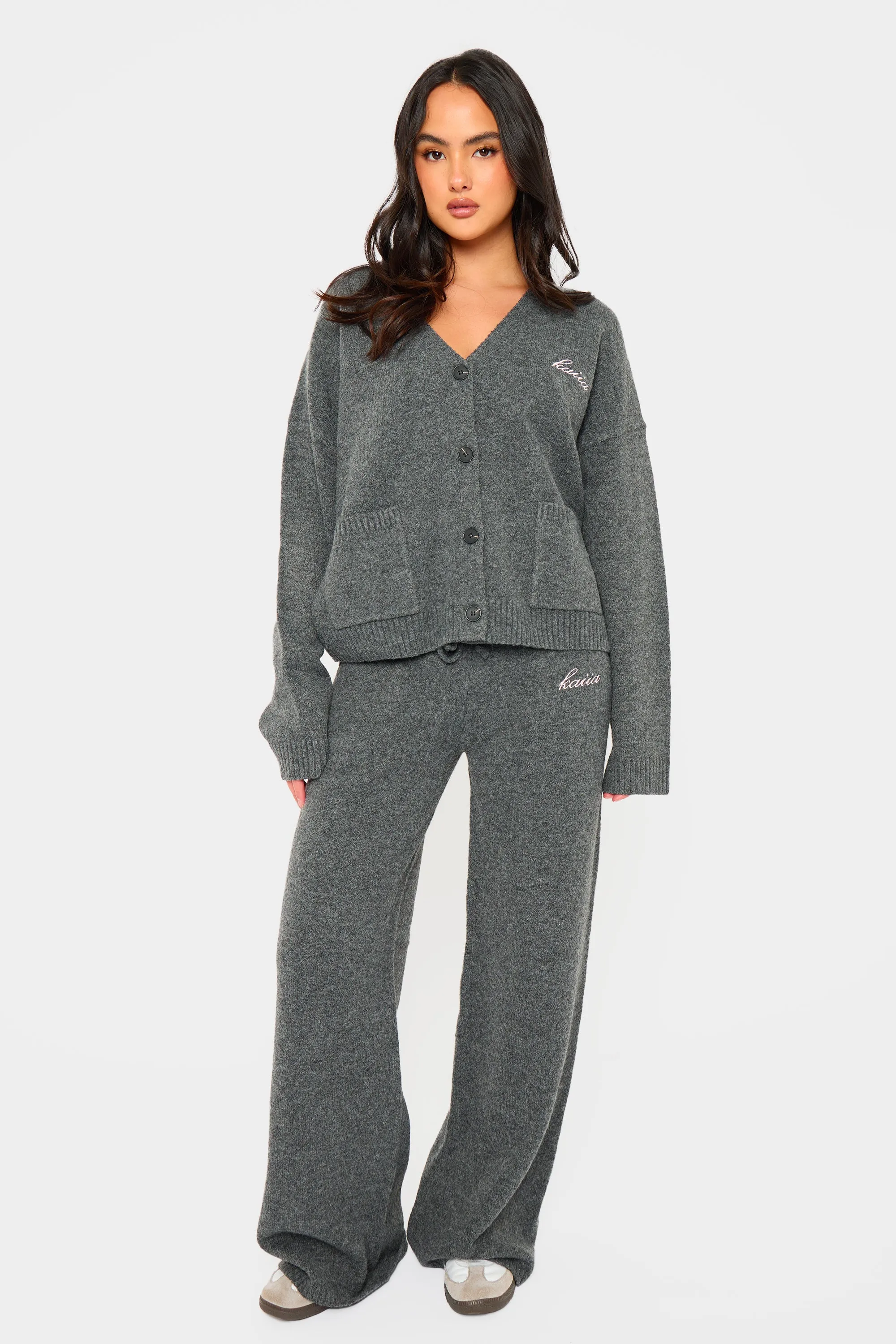 Kaiia Knit Button Down Pocket Cardigan Charcoal sold by Kaiia the label product image thumbnail 3