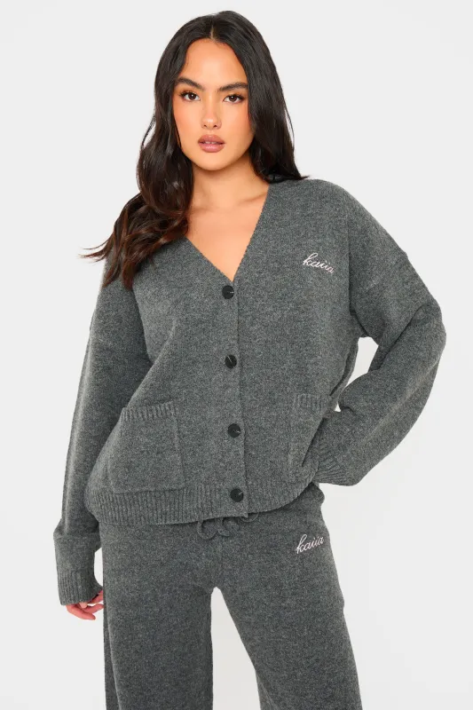 Kaiia Knit Button Down Pocket Cardigan Charcoal made by Kaiia the label
