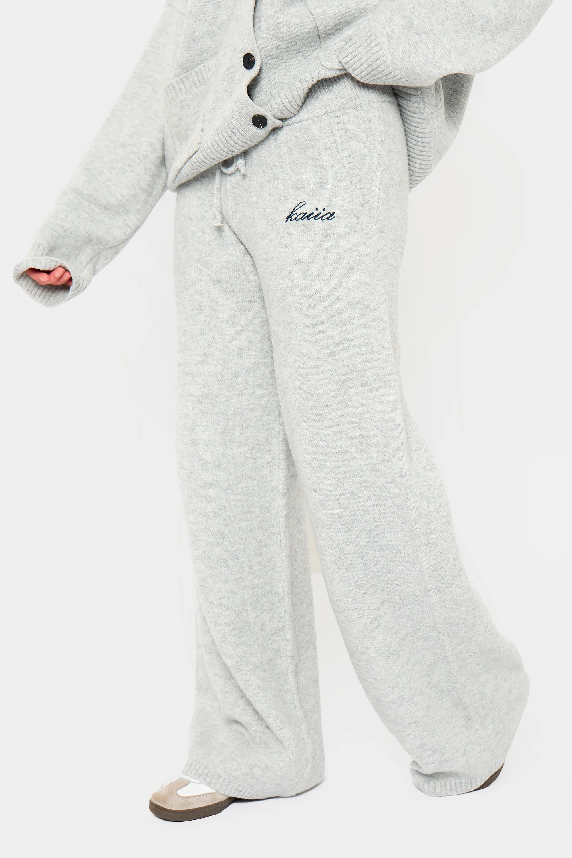 Kaiia Knit Wide Leg Trousers Grey Marl sold by Kaiia the label product image thumbnail 3