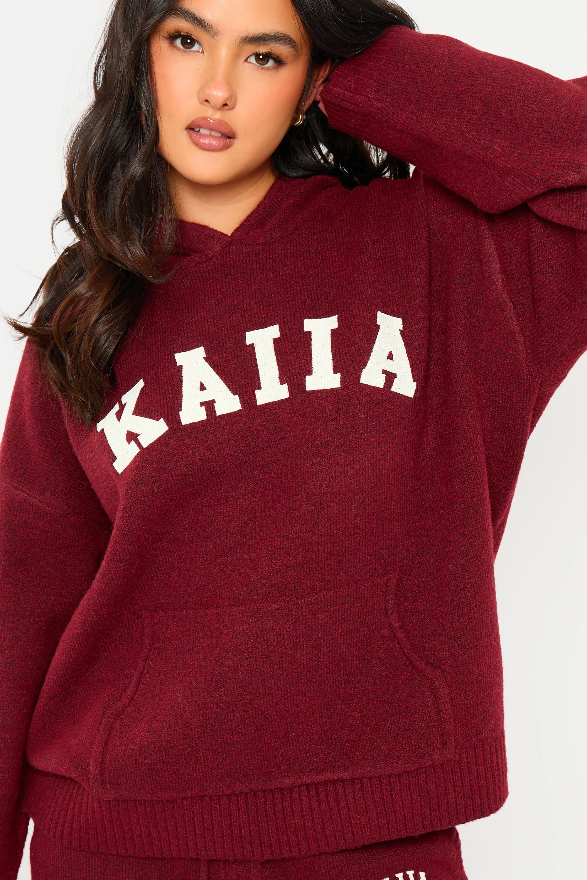 Kaiia Knit Oversized Hoodie Burgundy sold by Kaiia the label product image thumbnail 2