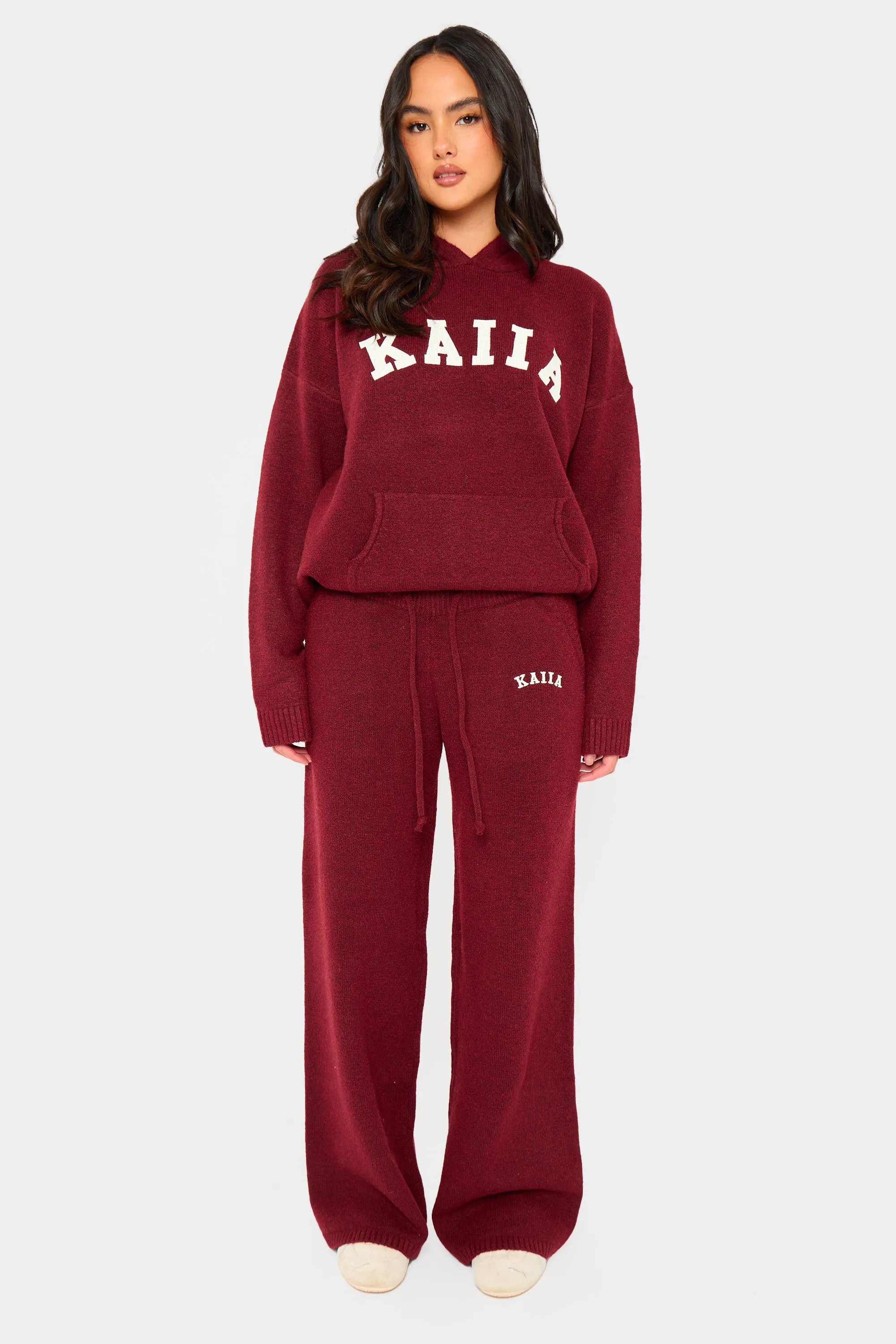 Kaiia Knit Oversized Hoodie Burgundy sold by Kaiia the label product image thumbnail 3
