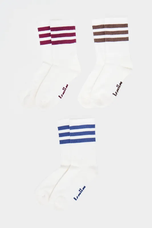 Pack of Three Kaiia Sport Stripe Socks Burgundy, Navy & Chocolate made by Kaiia the label