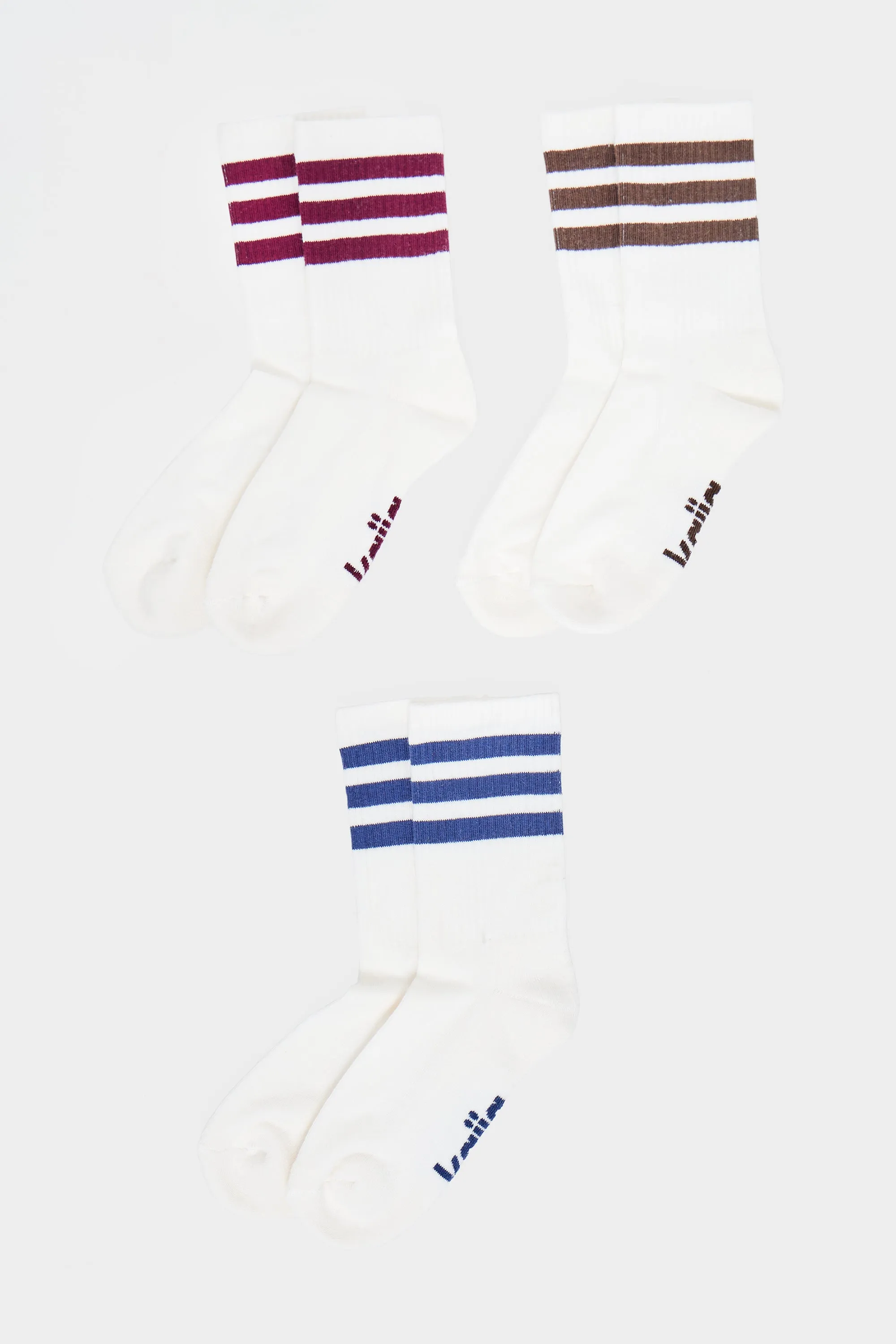Pack of Three Kaiia Sport Stripe Socks Burgundy, Navy & Chocolate sold by Kaiia the label