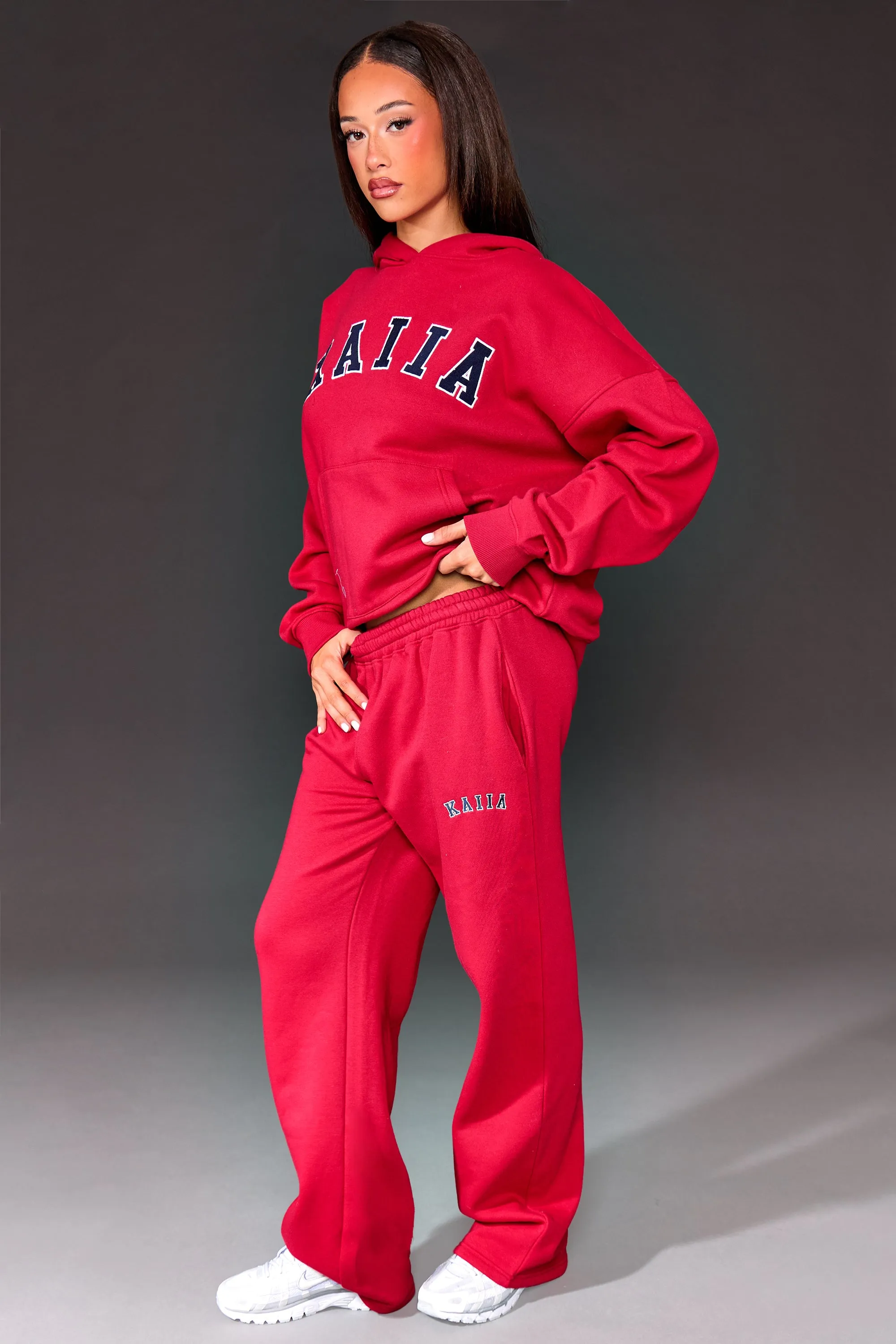 Kaiia Slogan High Waisted Wide Leg Joggers Red & Navy sold by Kaiia the label product image thumbnail 2